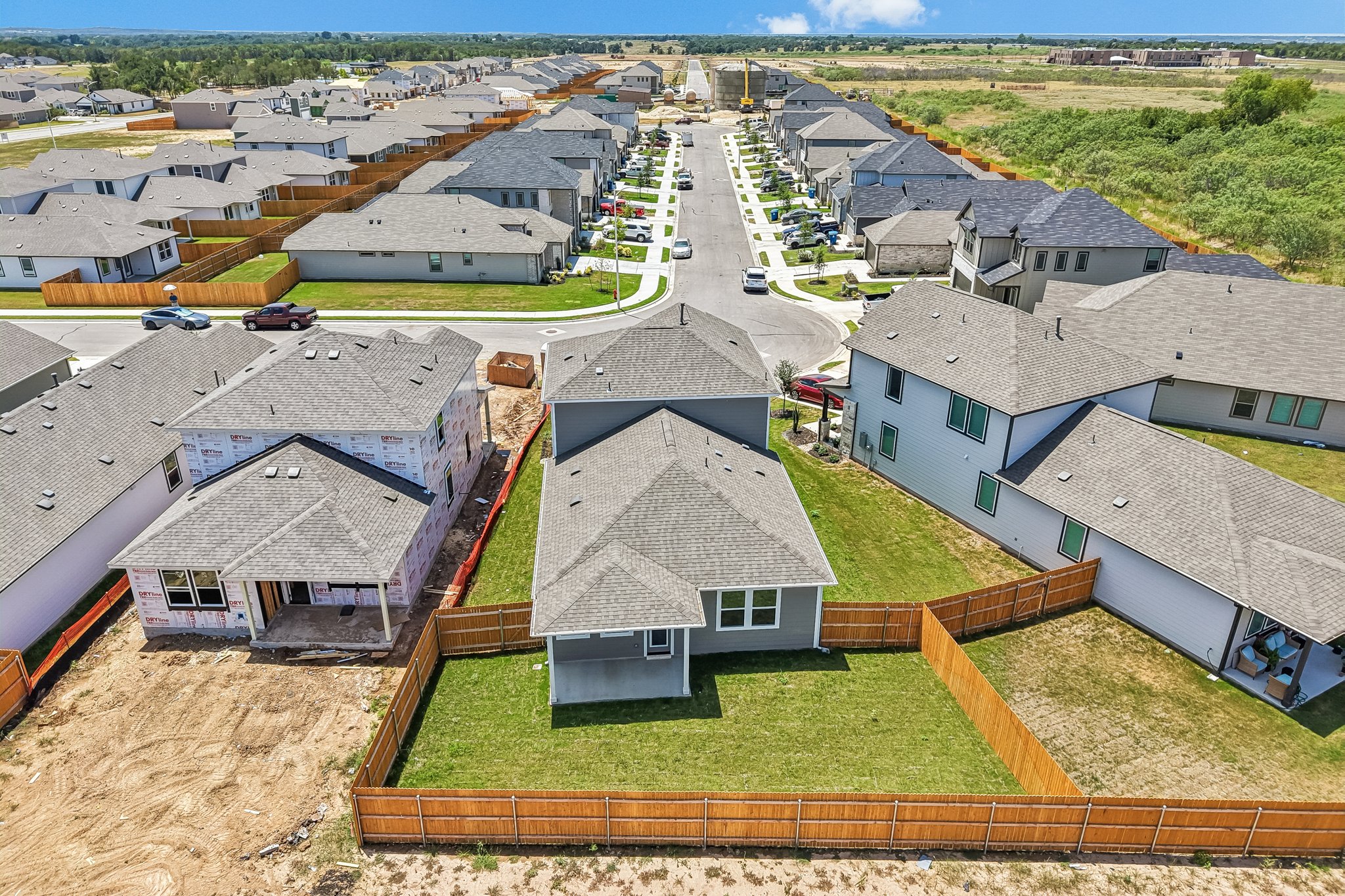 A high angle view of buildings.