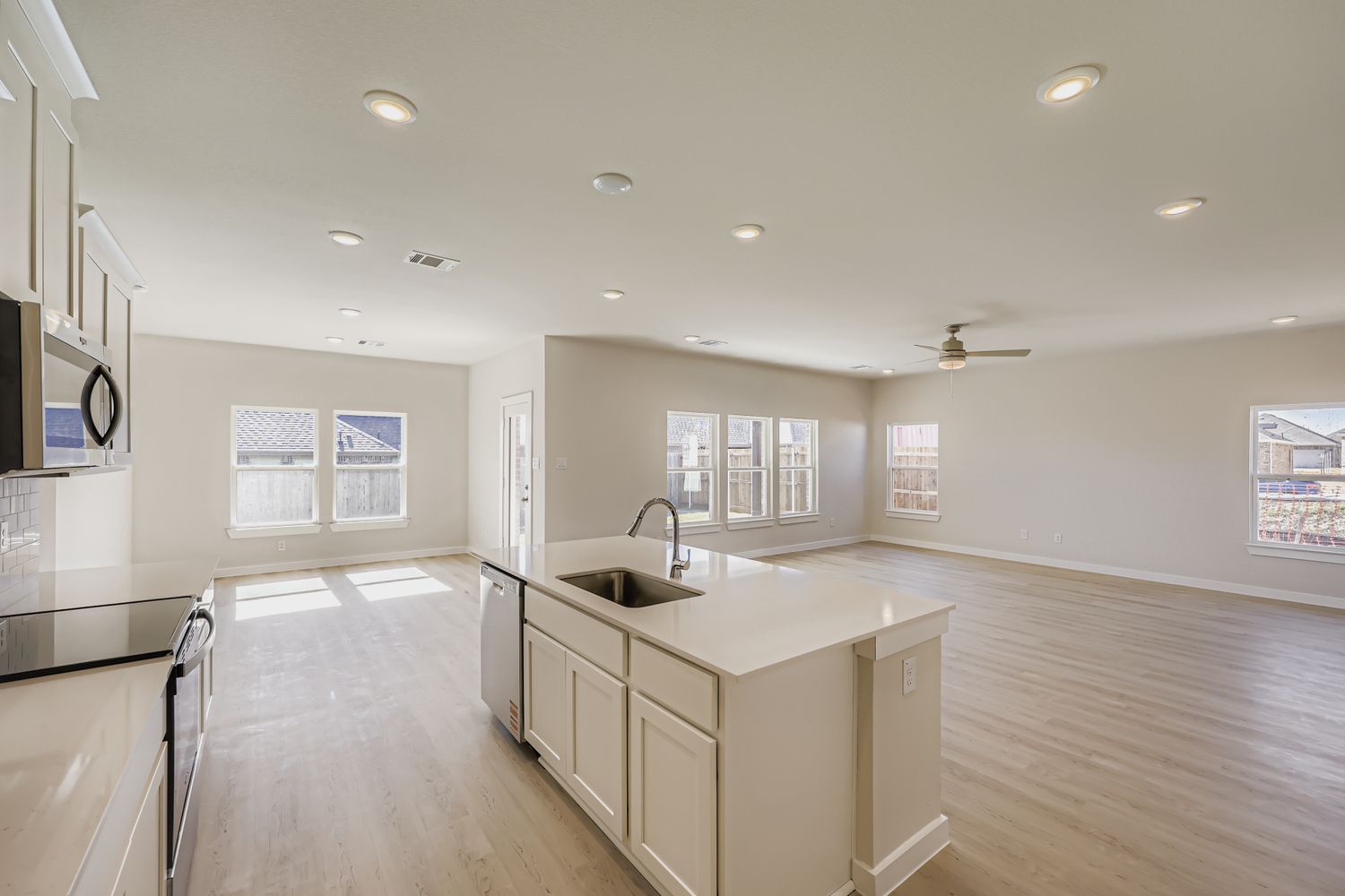 A kitchen with a large island.