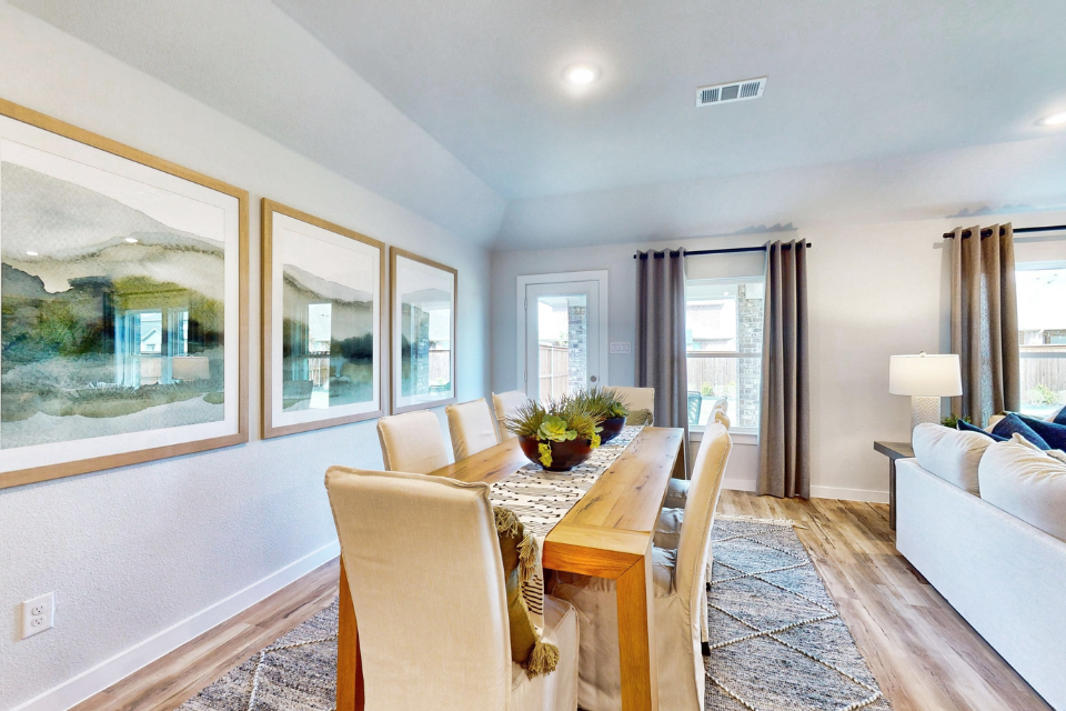 A living room with a large window.