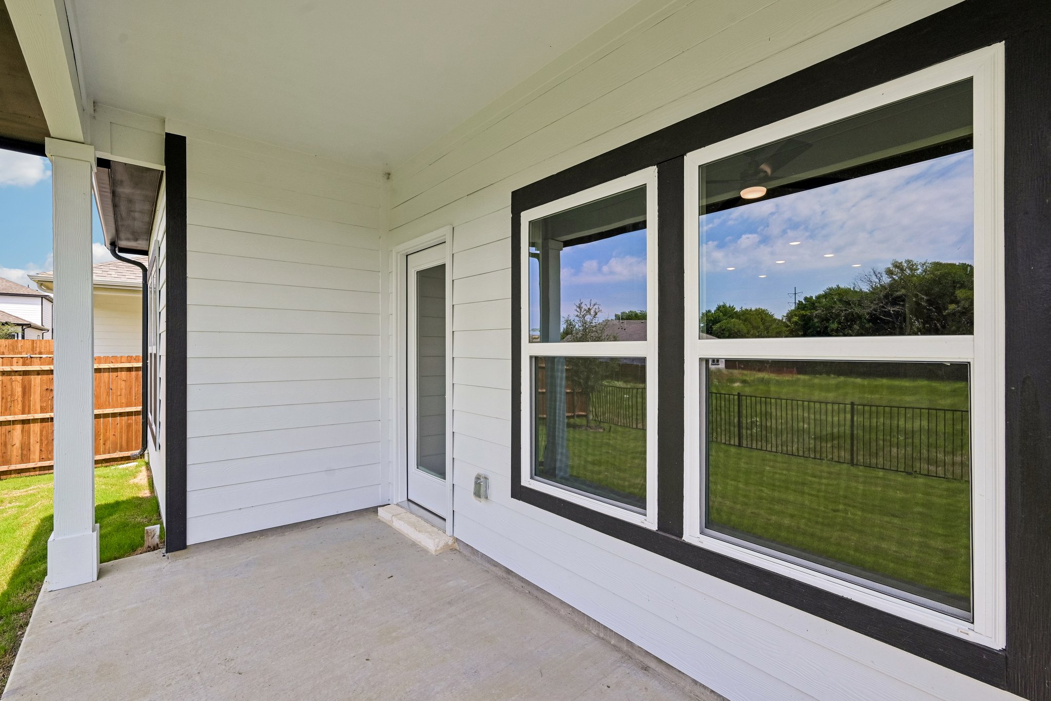 A house with a glass door.