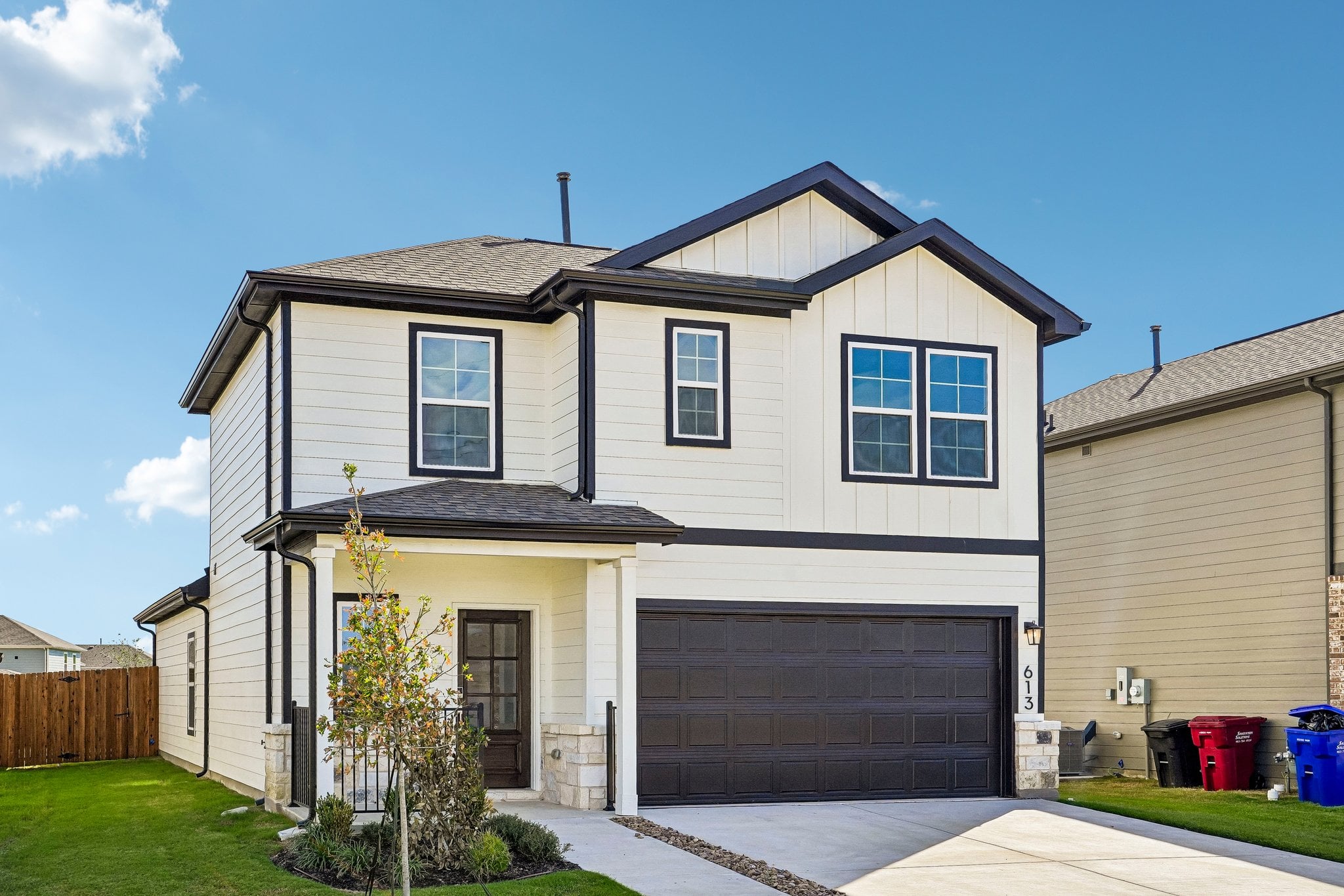 A house with a garage.