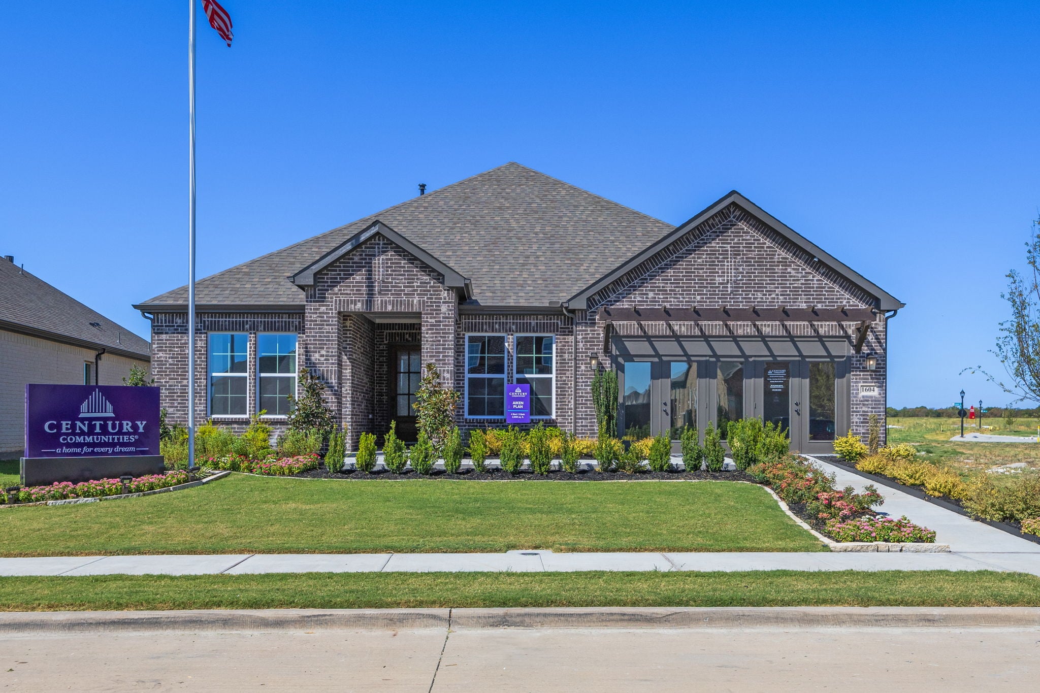 A house with a flag on the front.