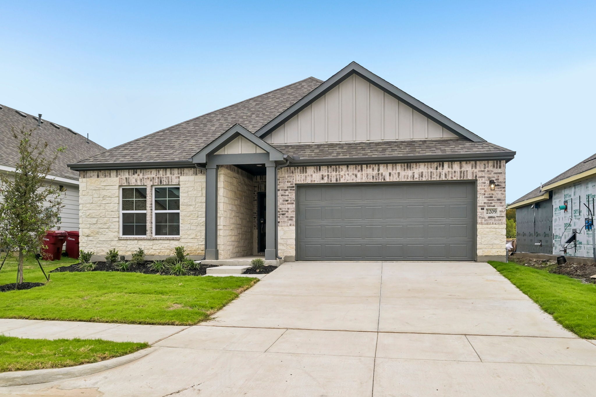 A house with a garage.