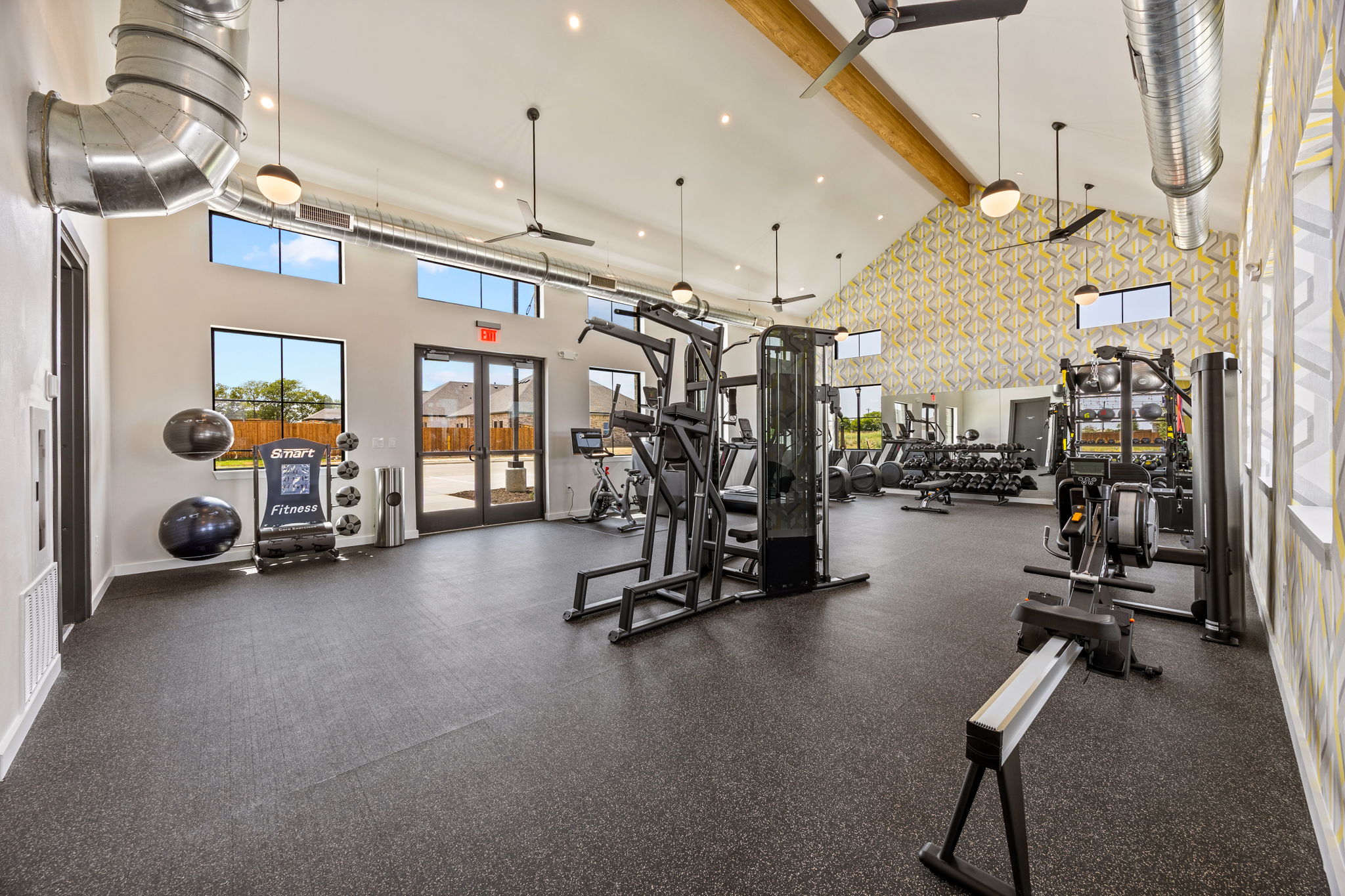 A room with exercise equipment.