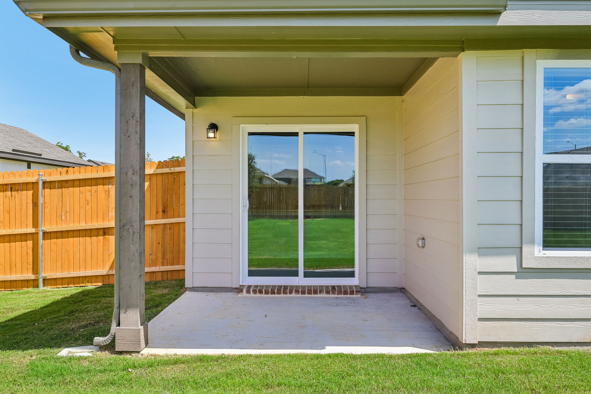 A house with a large front door.