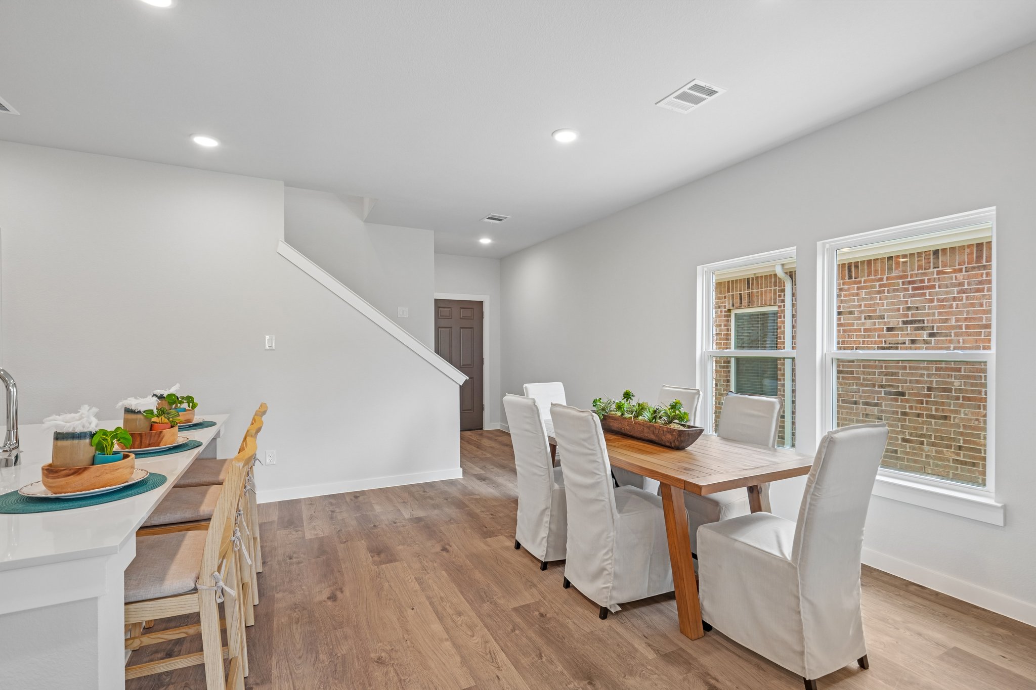 A kitchen and dining room.