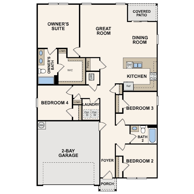 Owners suite, kitchen, great room, dining room, and three additional bedrooms