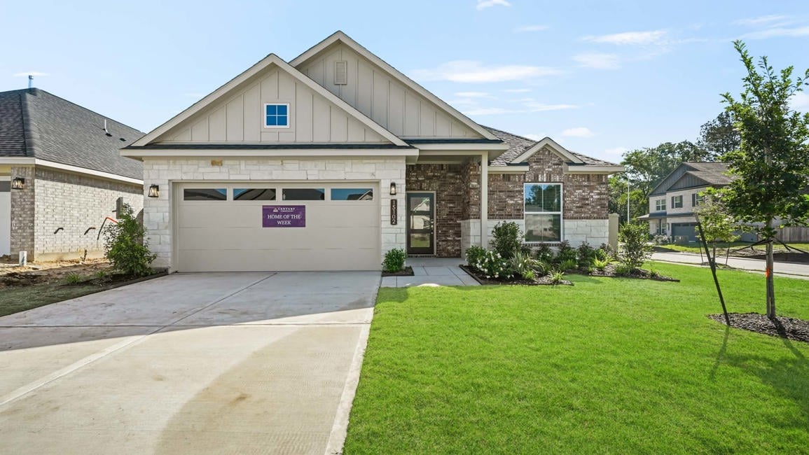 A building with a garage.