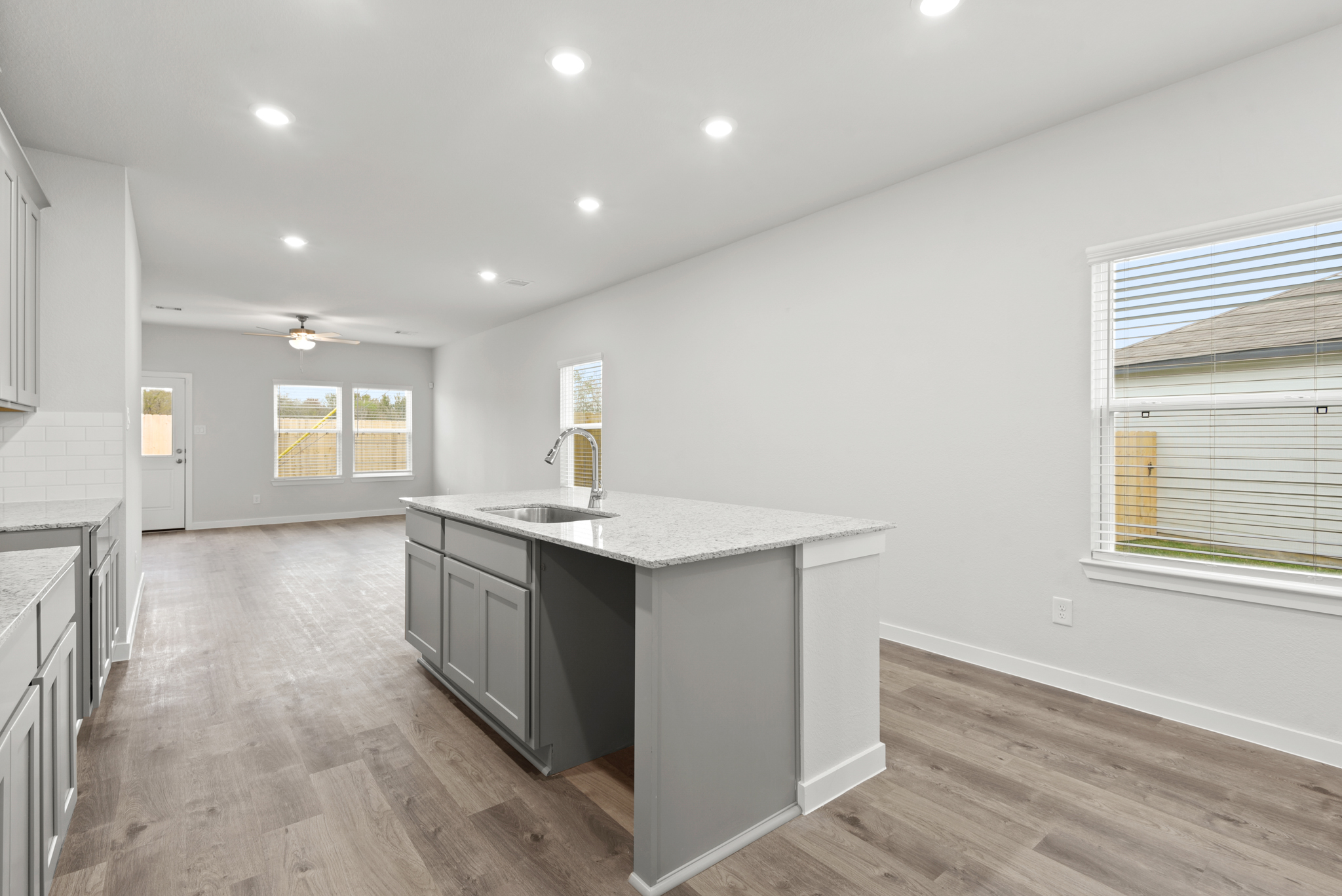 A kitchen with a large island.