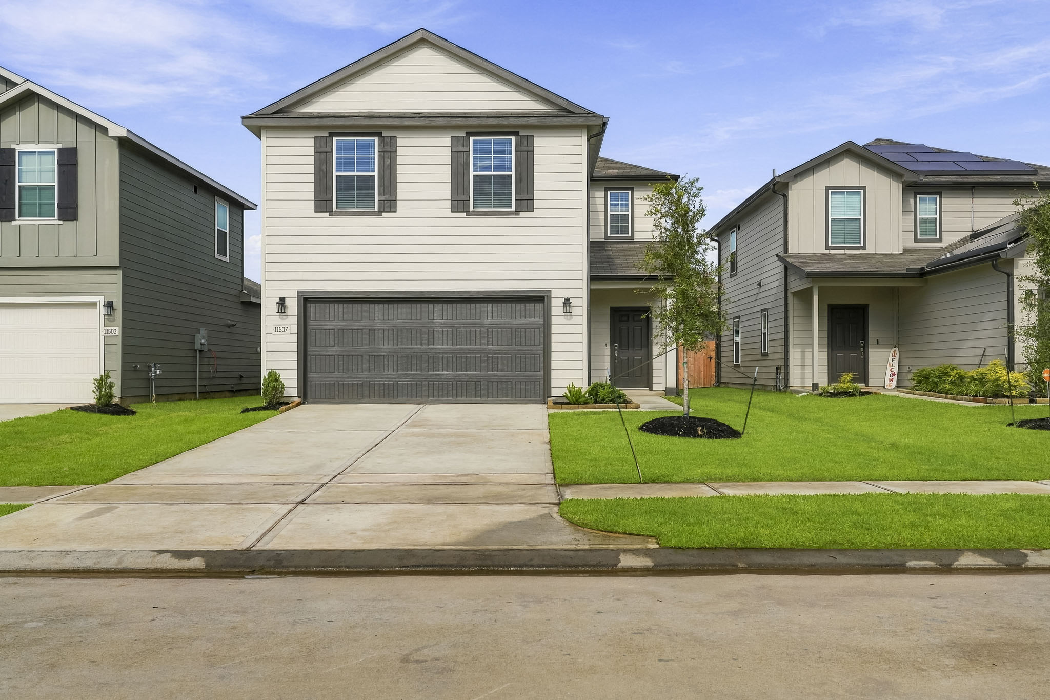 A house with a garage.