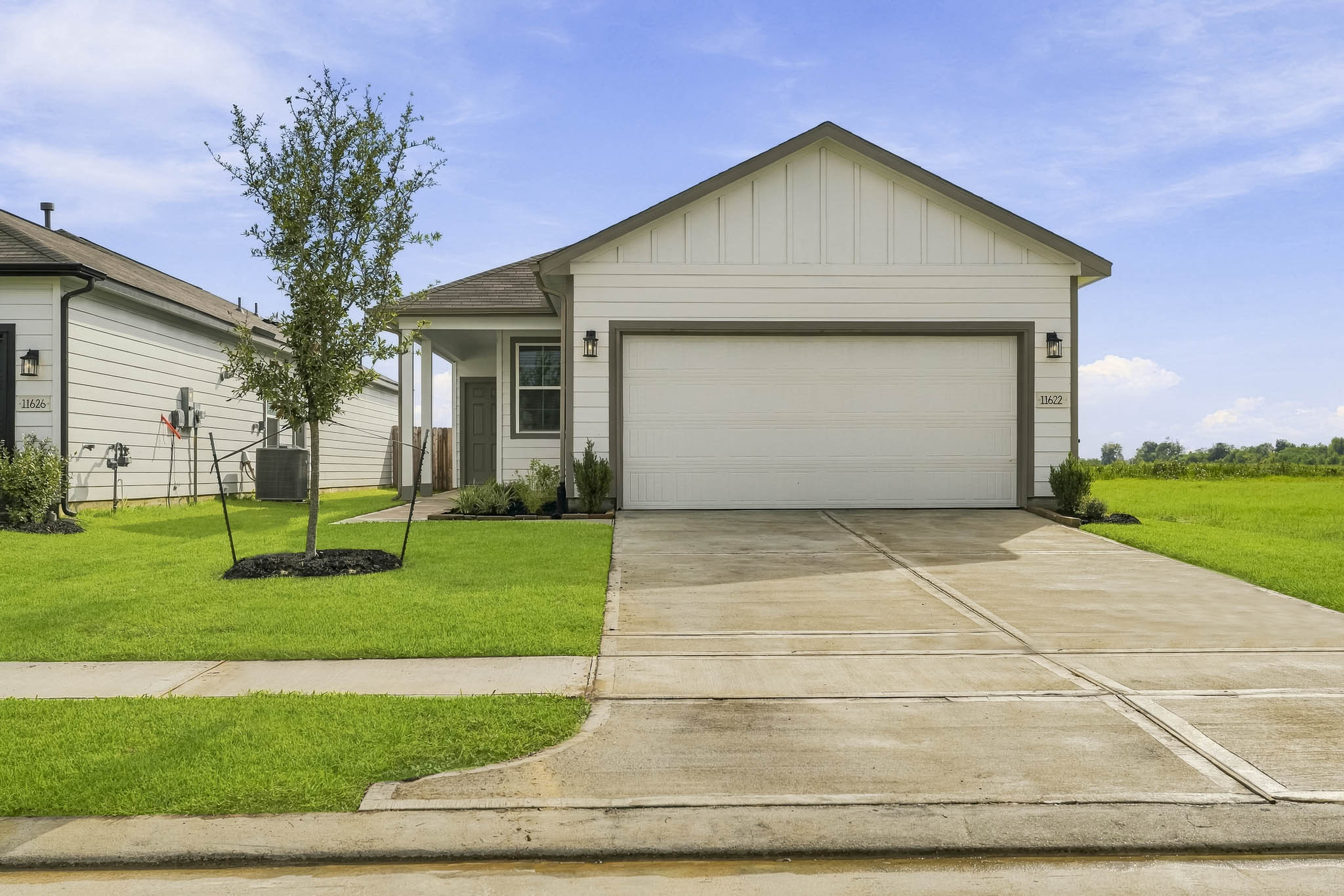 A house with a garage.