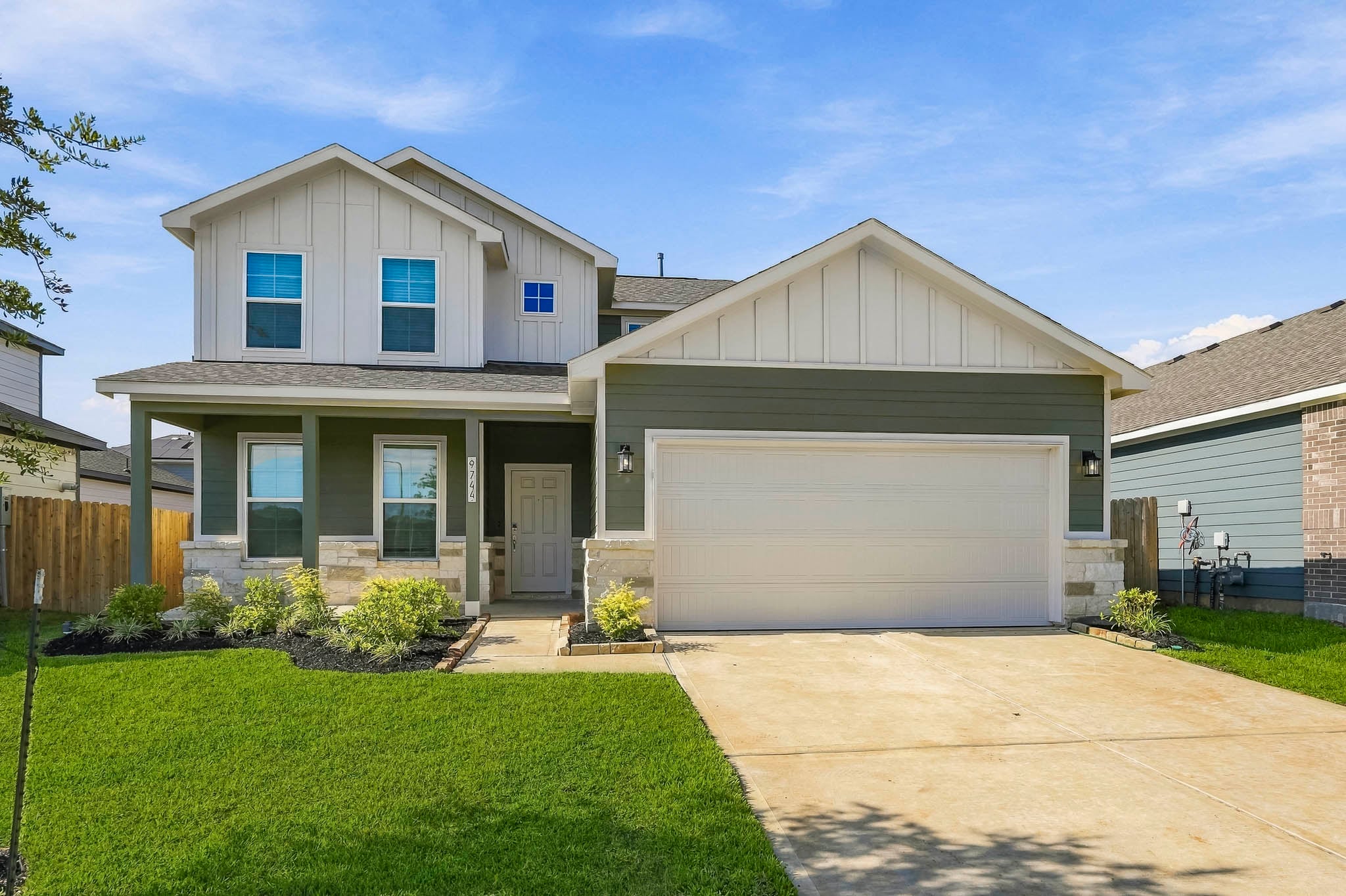 A house with a garage.