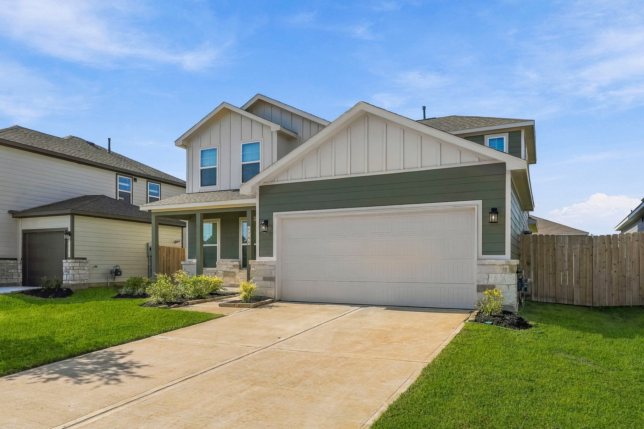 A house with a garage.
