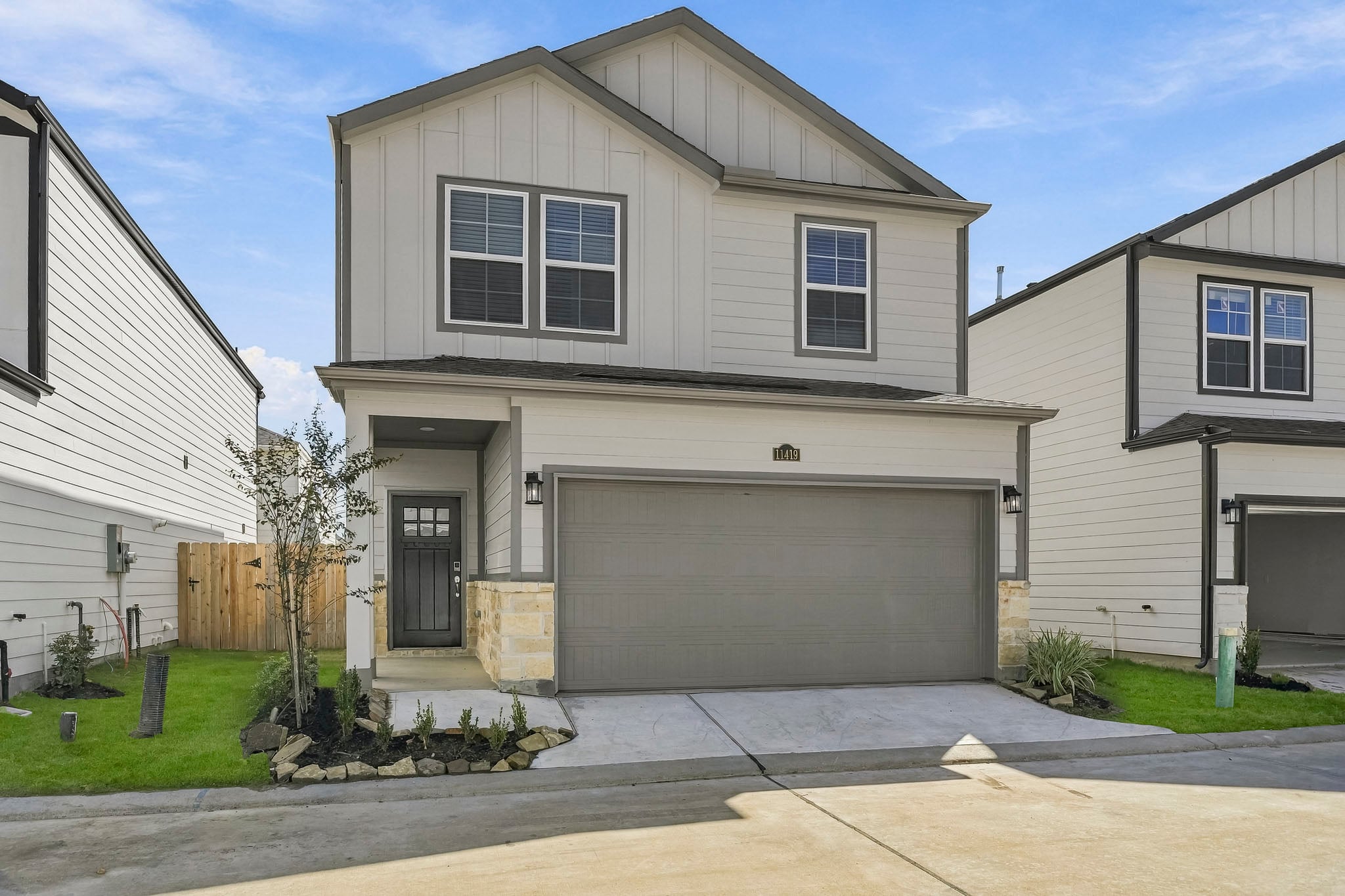 A house with a garage.
