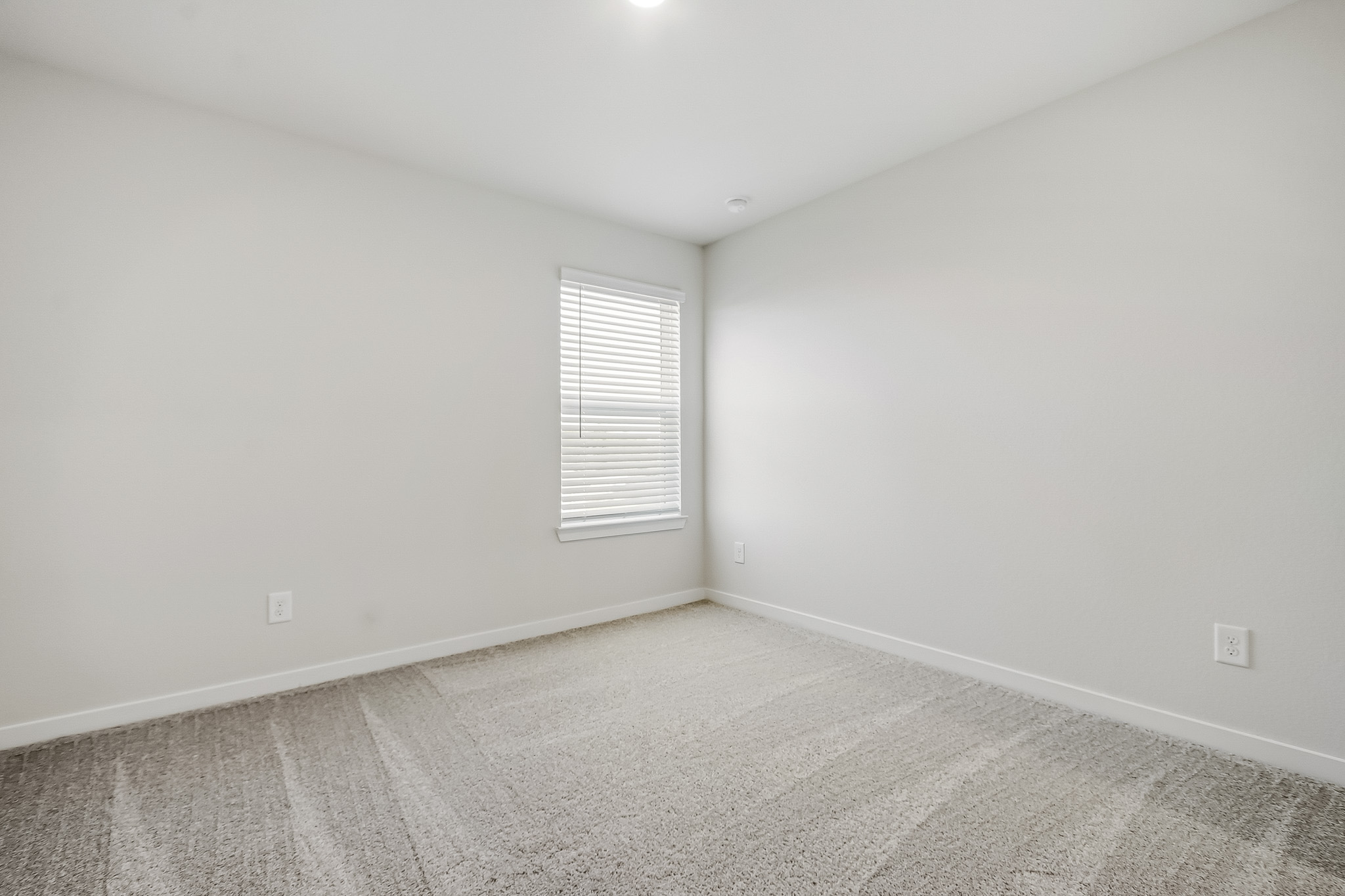 A room with a window and a carpet.