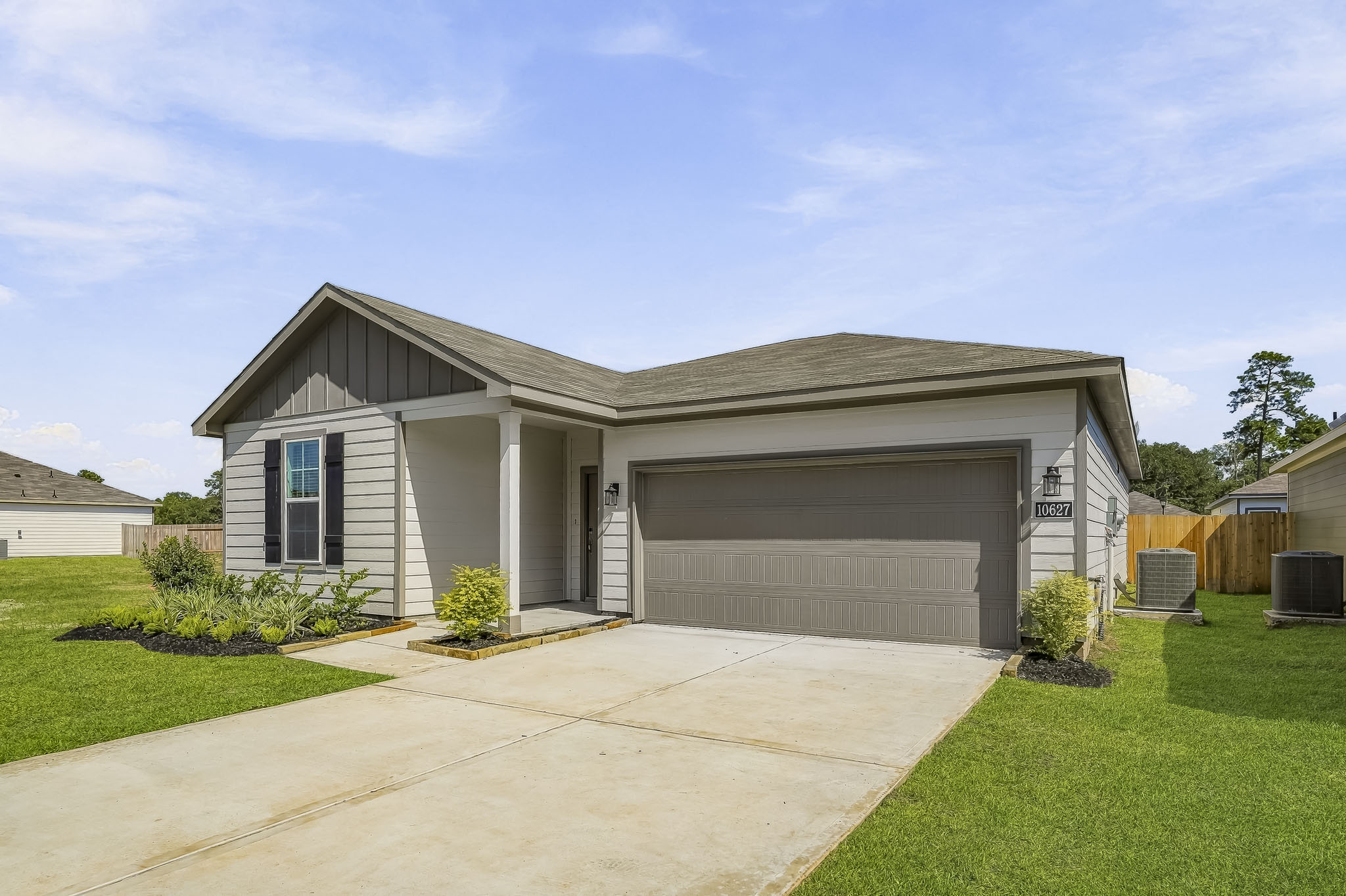 A house with a garage.