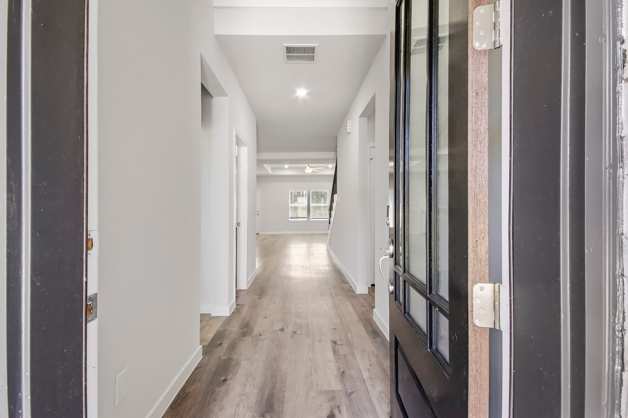 A hallway with doors.