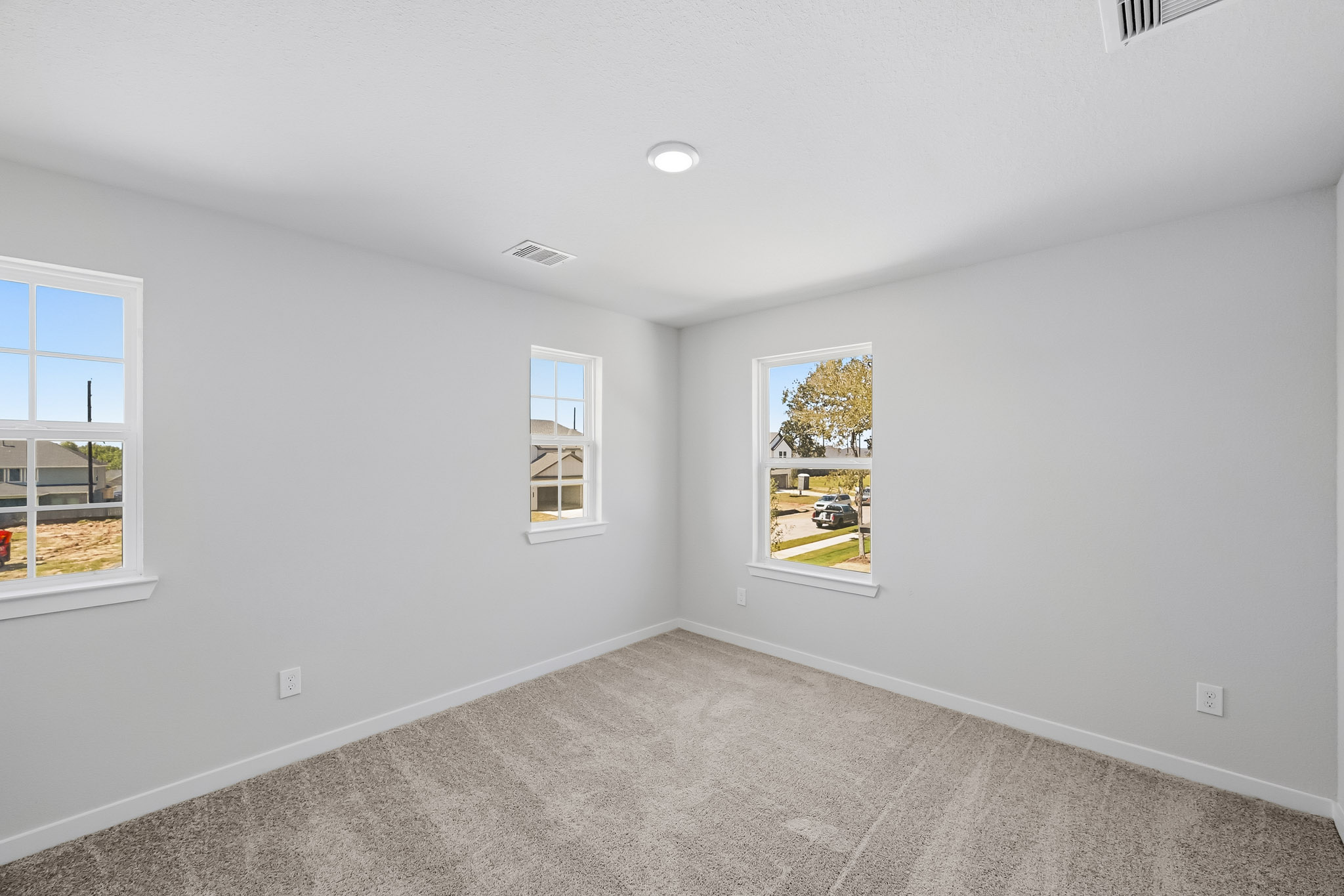 A room with windows and a carpet.