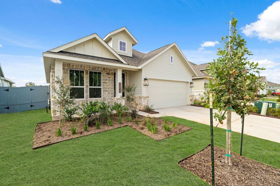A house with a yard and a tree in the front.