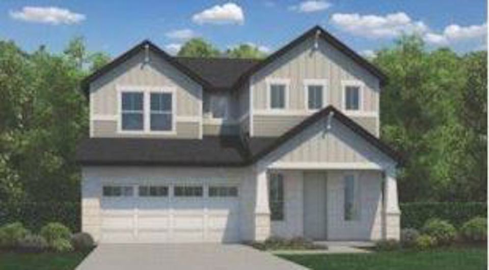 A house with trees around it.