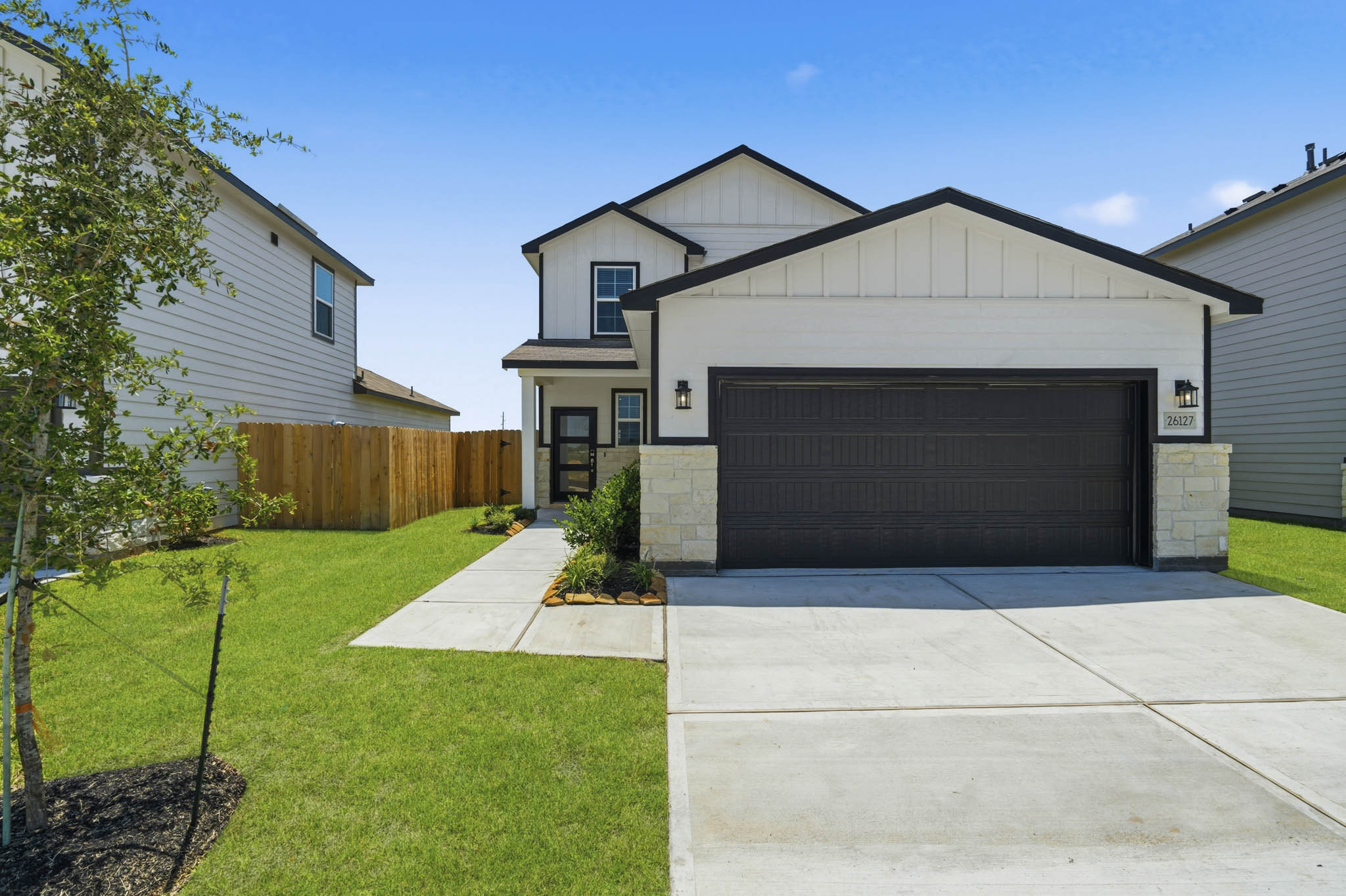 A house with a garage.