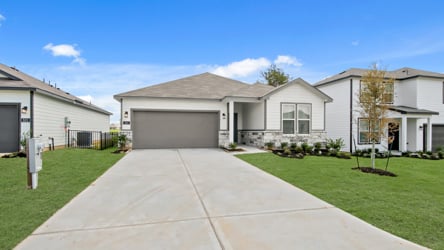 A driveway leading to a house.