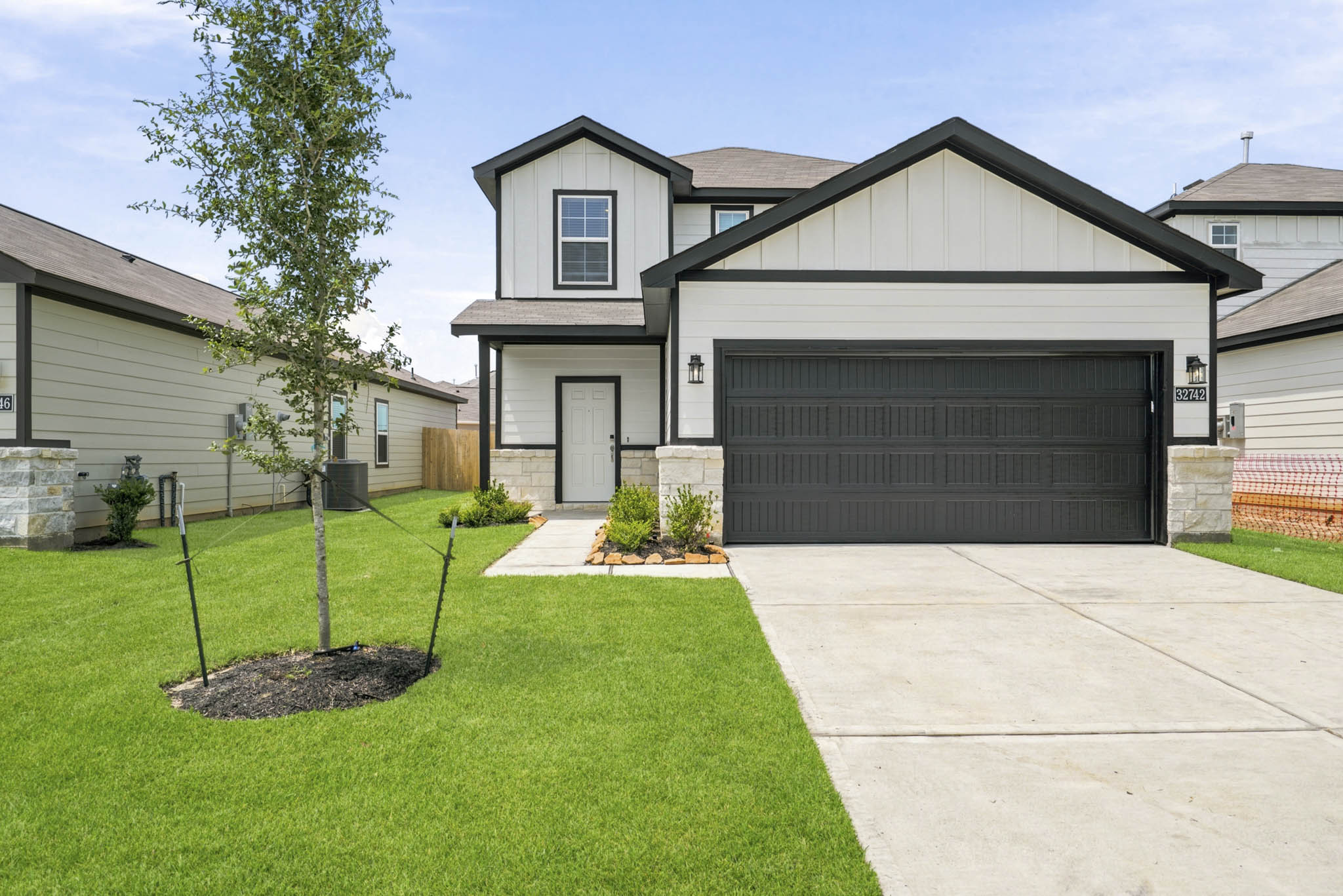 A house with a garage.