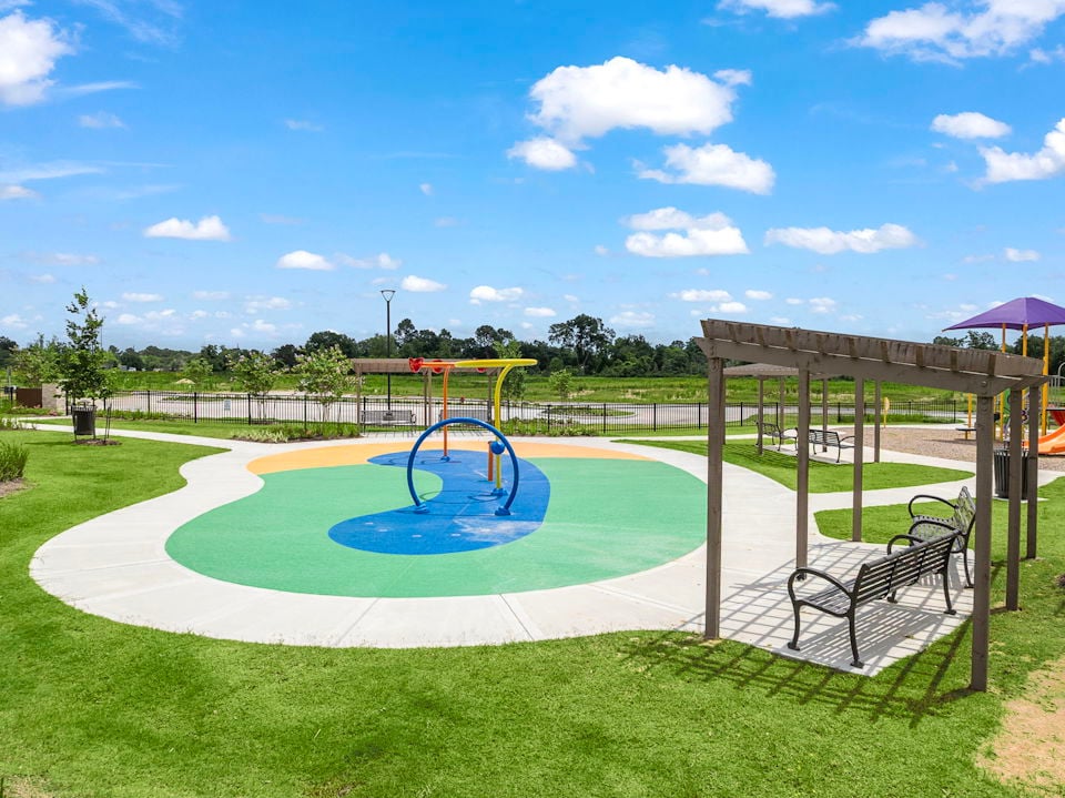 A swimming pool in a park.