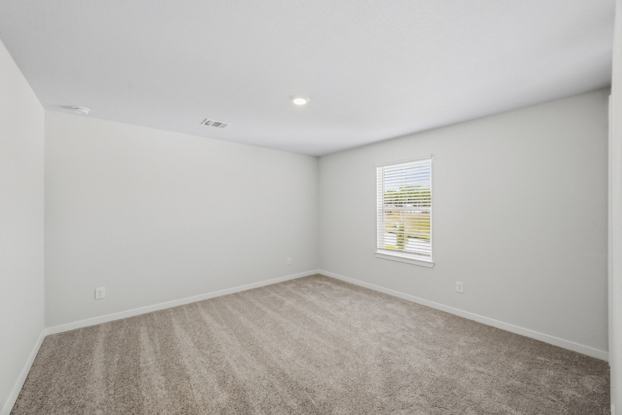 A room with a carpet and a window.
