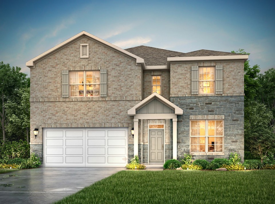 A large house with a garage.