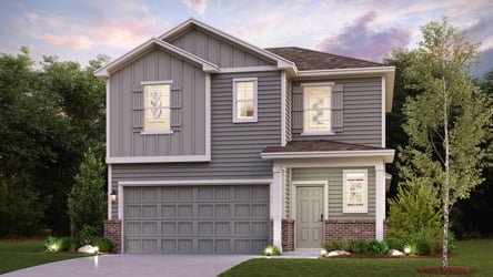 A house with trees around it.