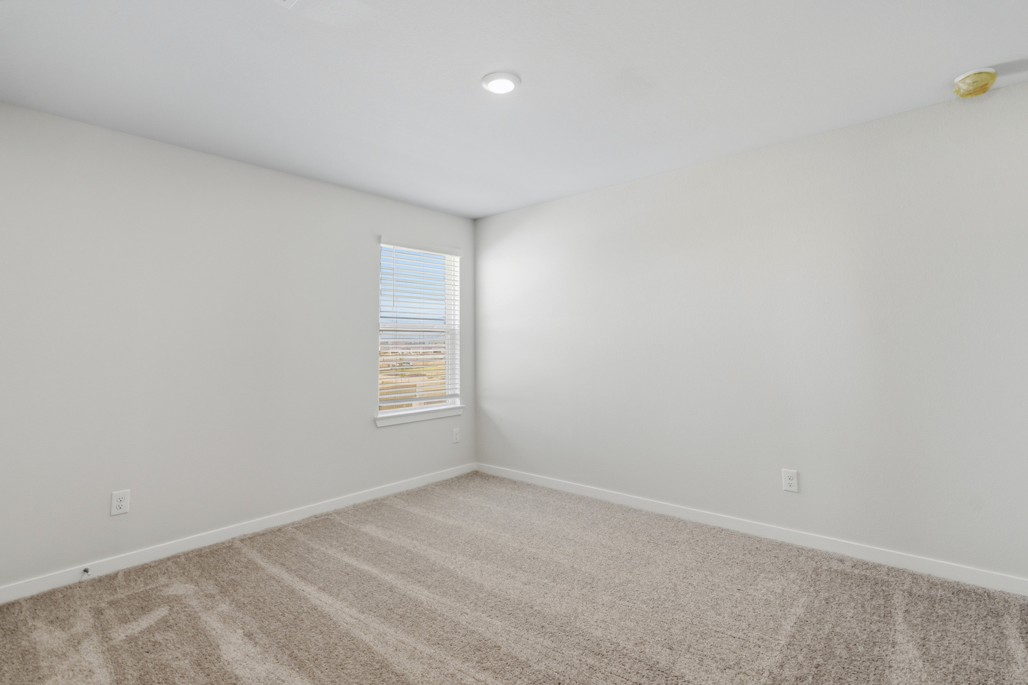A room with a window and a carpet.