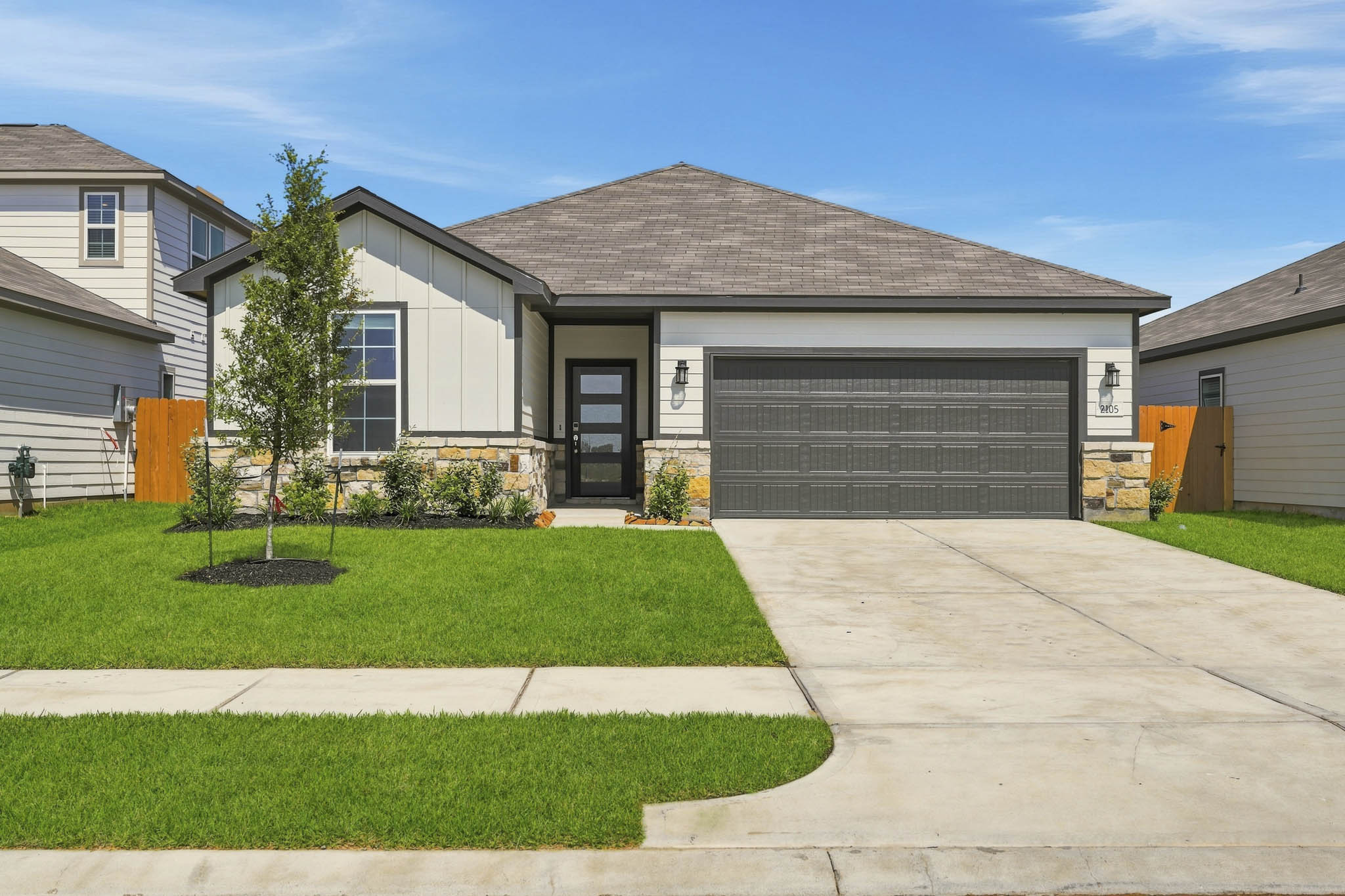 A house with a garage.