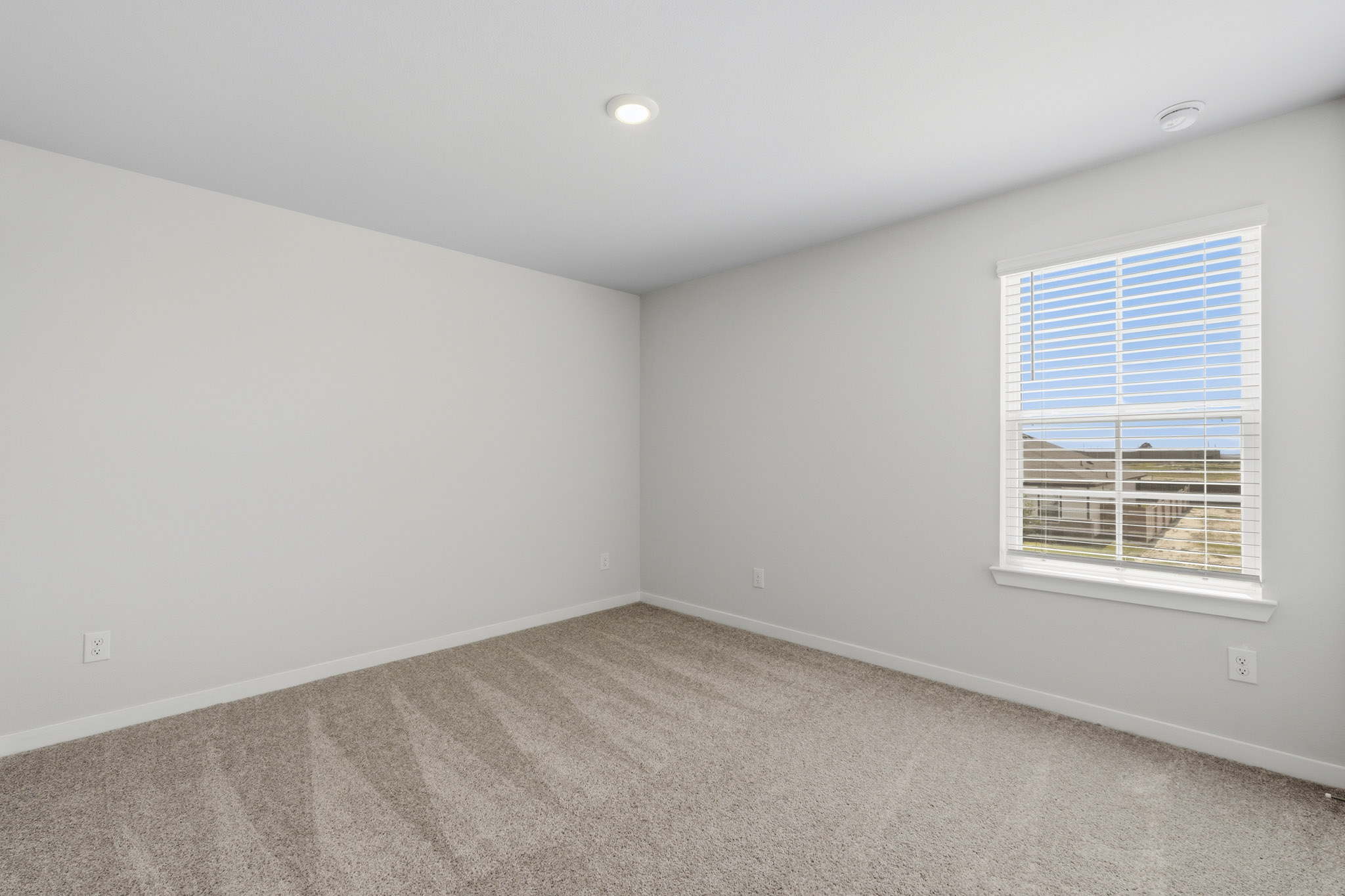 A room with a window and a carpet.