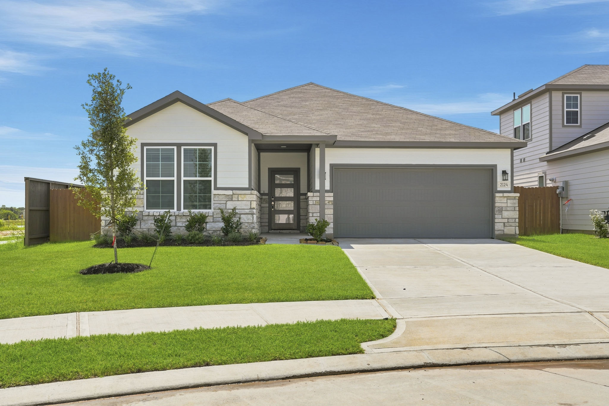 A house with a garage.