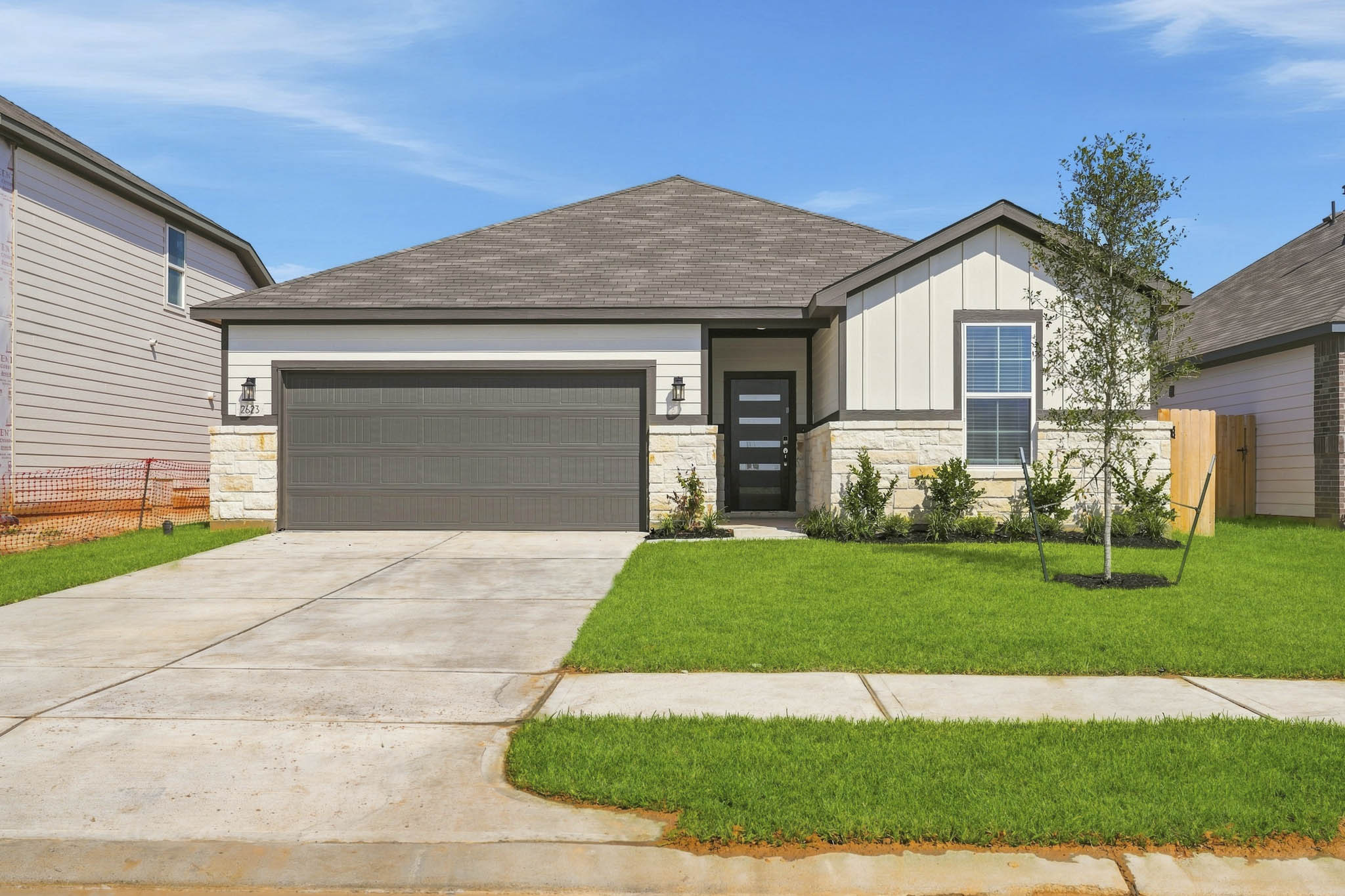 A house with a garage.