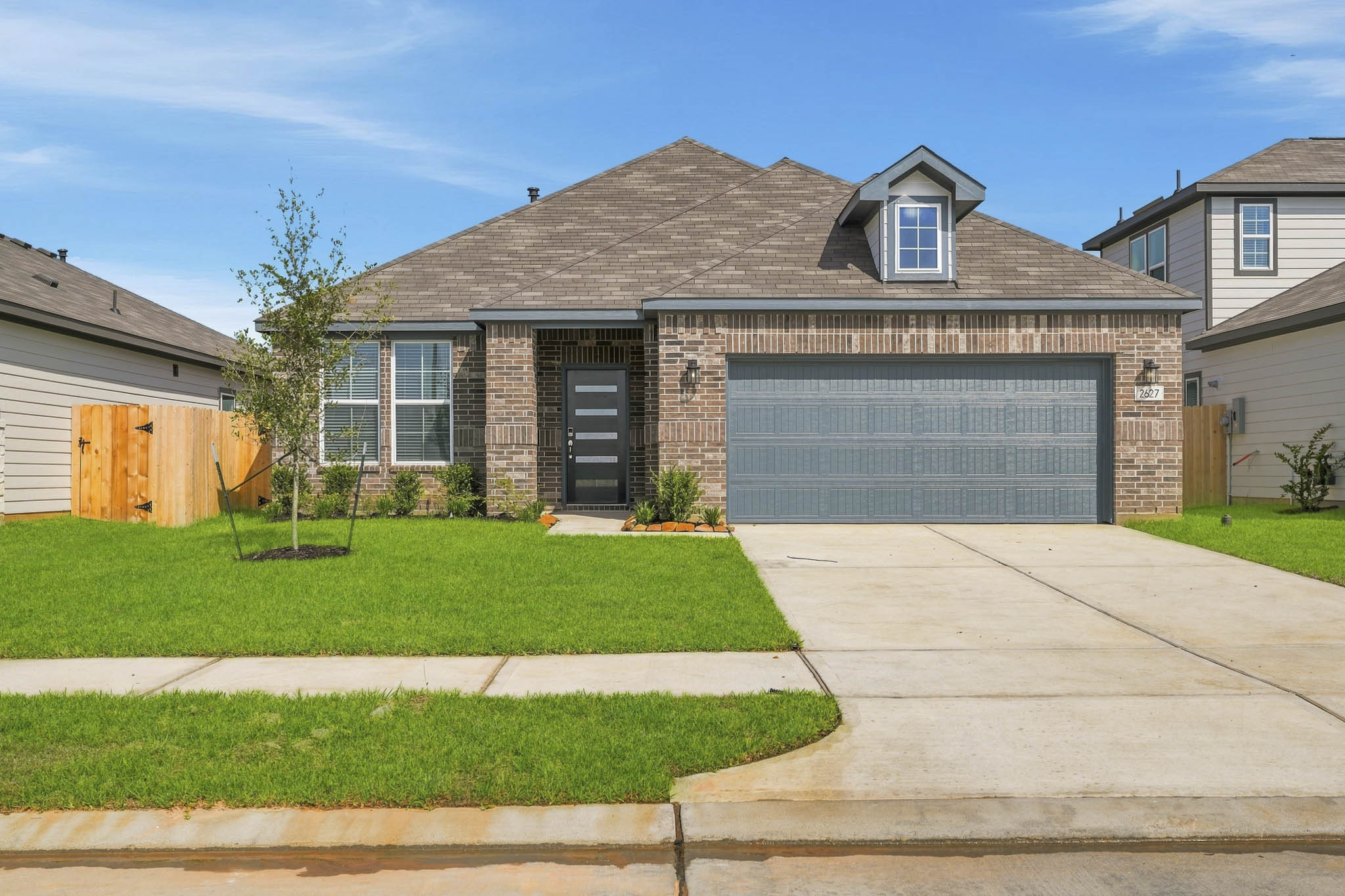 A house with a garage.