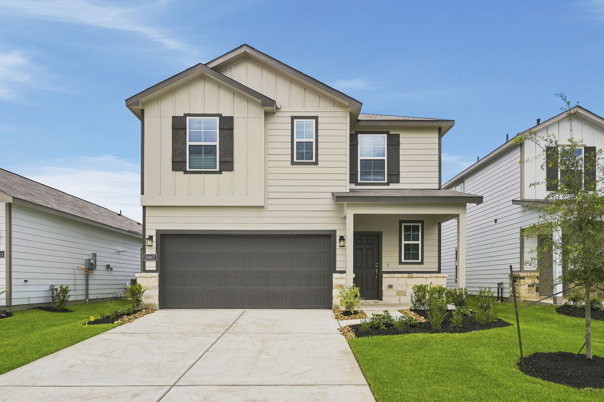 A house with a garage.