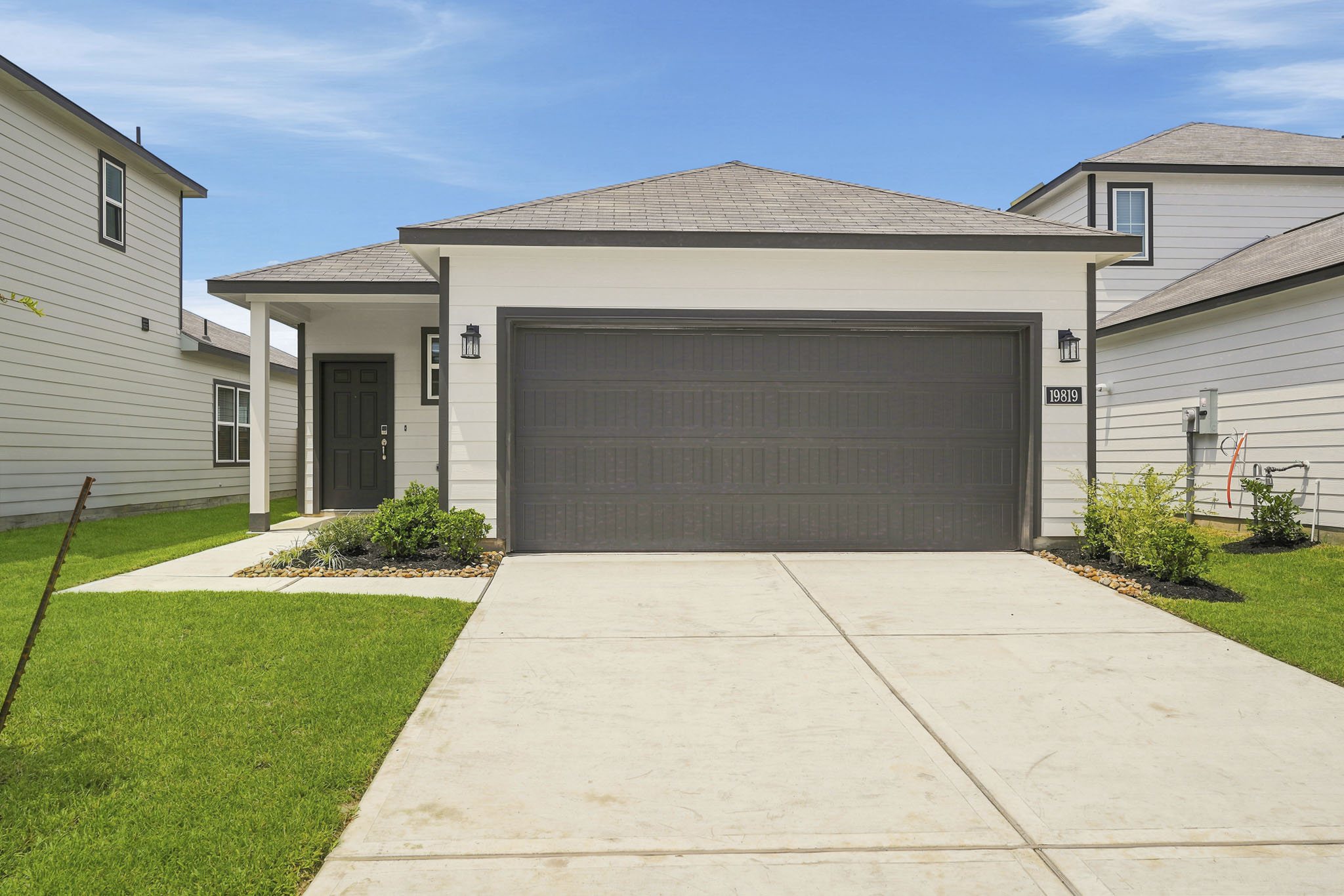 A garage in a neighborhood.