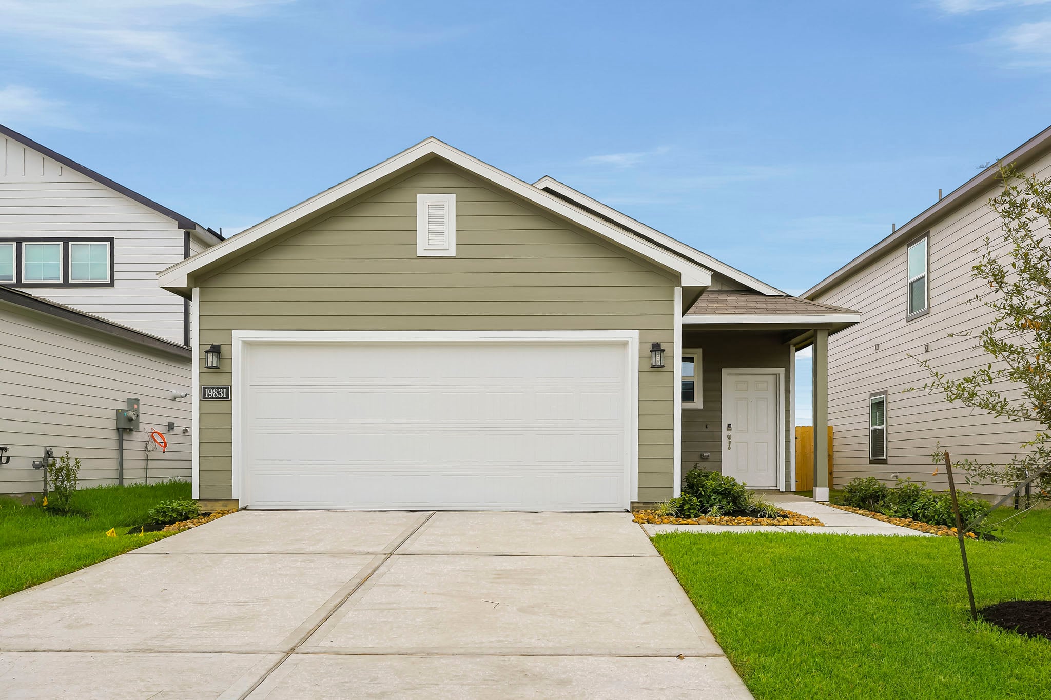 A house with a garage.