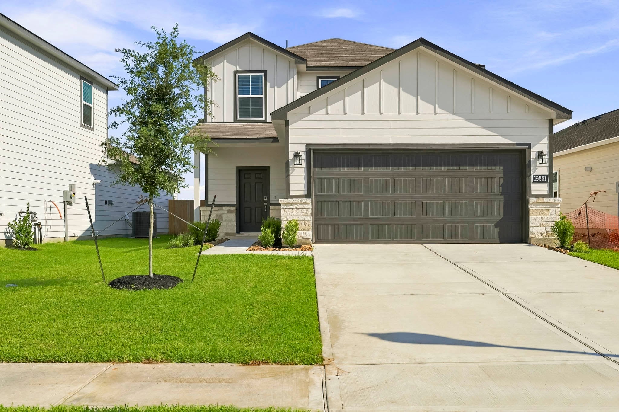 A house with a garage.