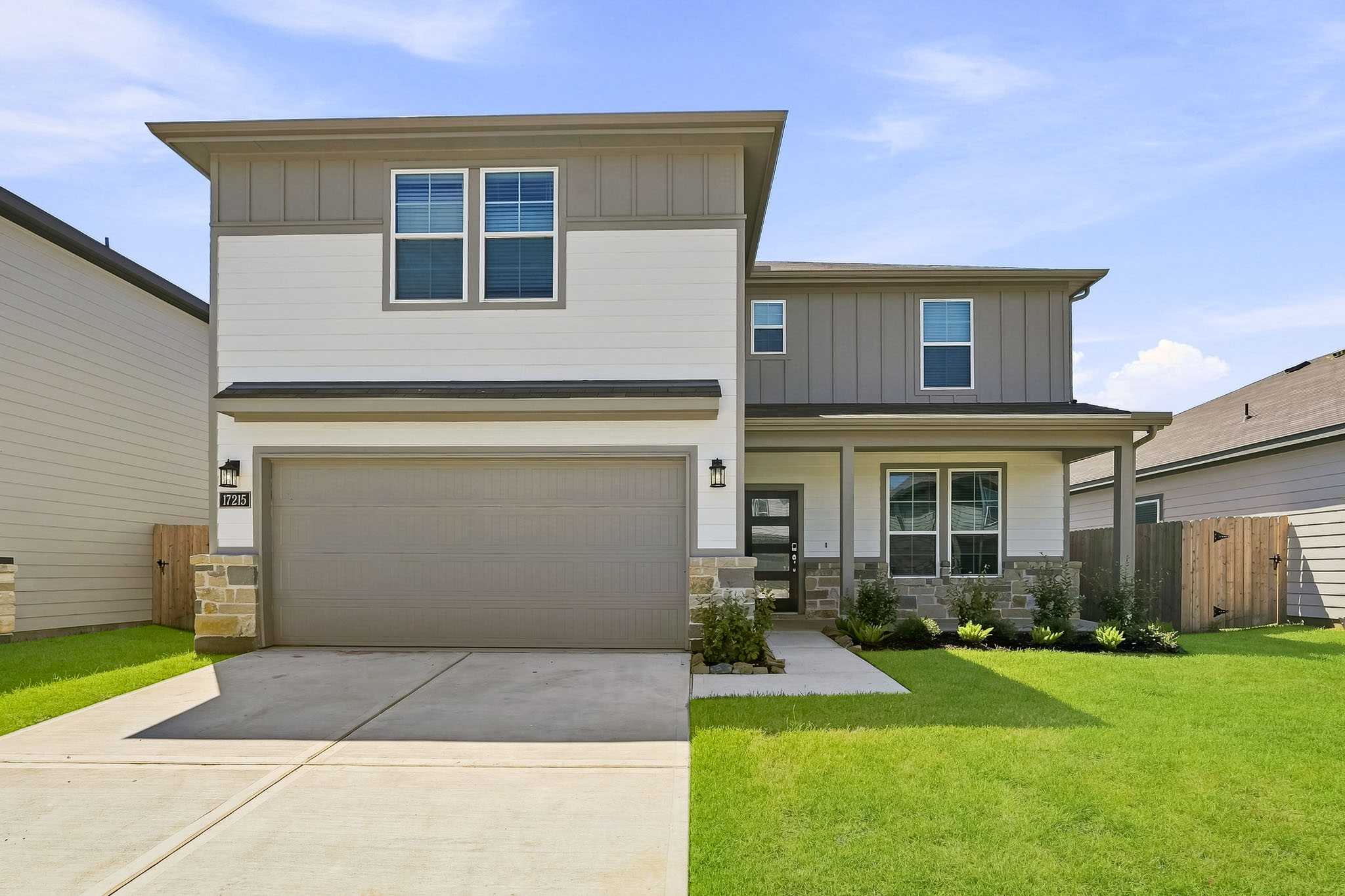 A house with a garage.