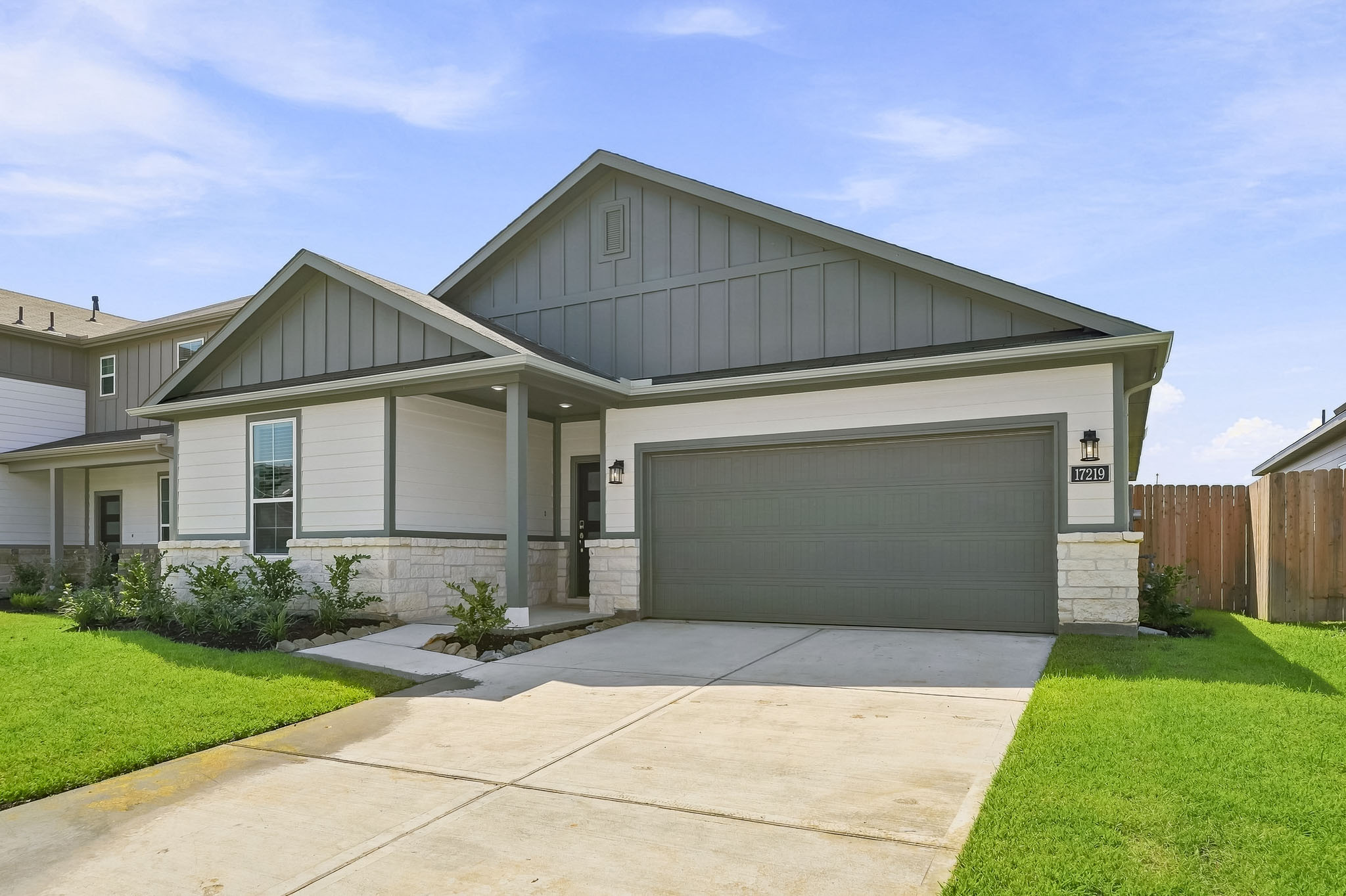 A house with a garage.