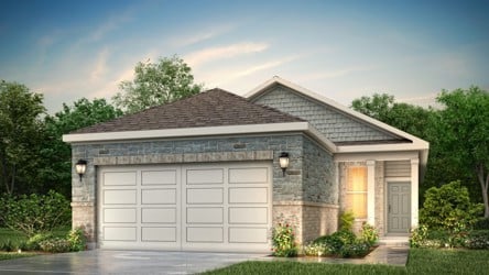 A house with garages and trees.
