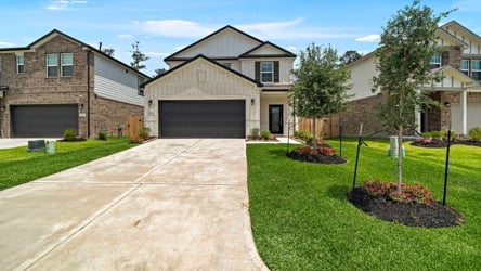 A driveway leading to a house.