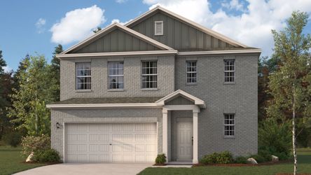 A grey house with a garage.