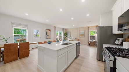 A kitchen with a large island.