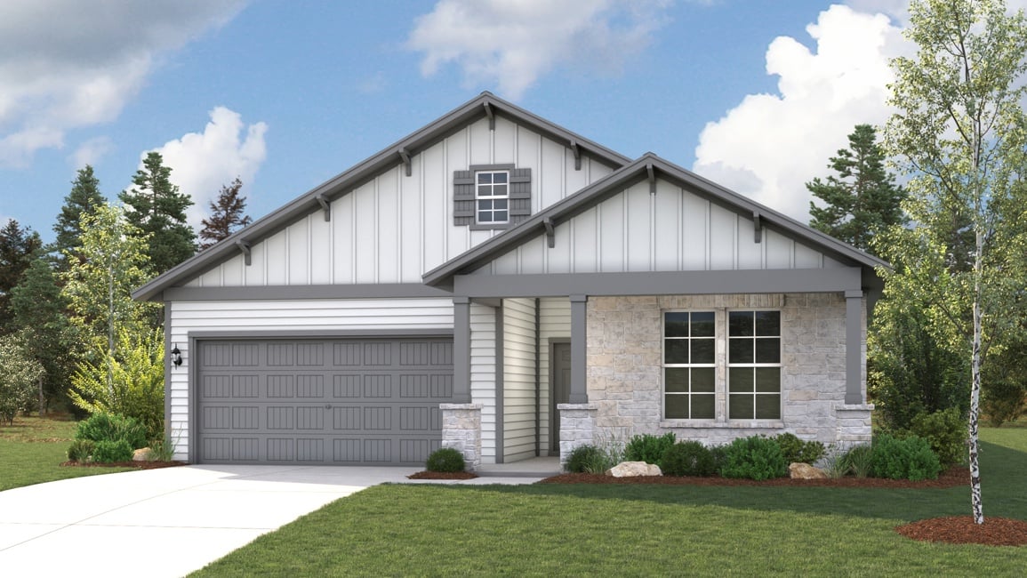 A house with a garage with American Gothic House in the background.