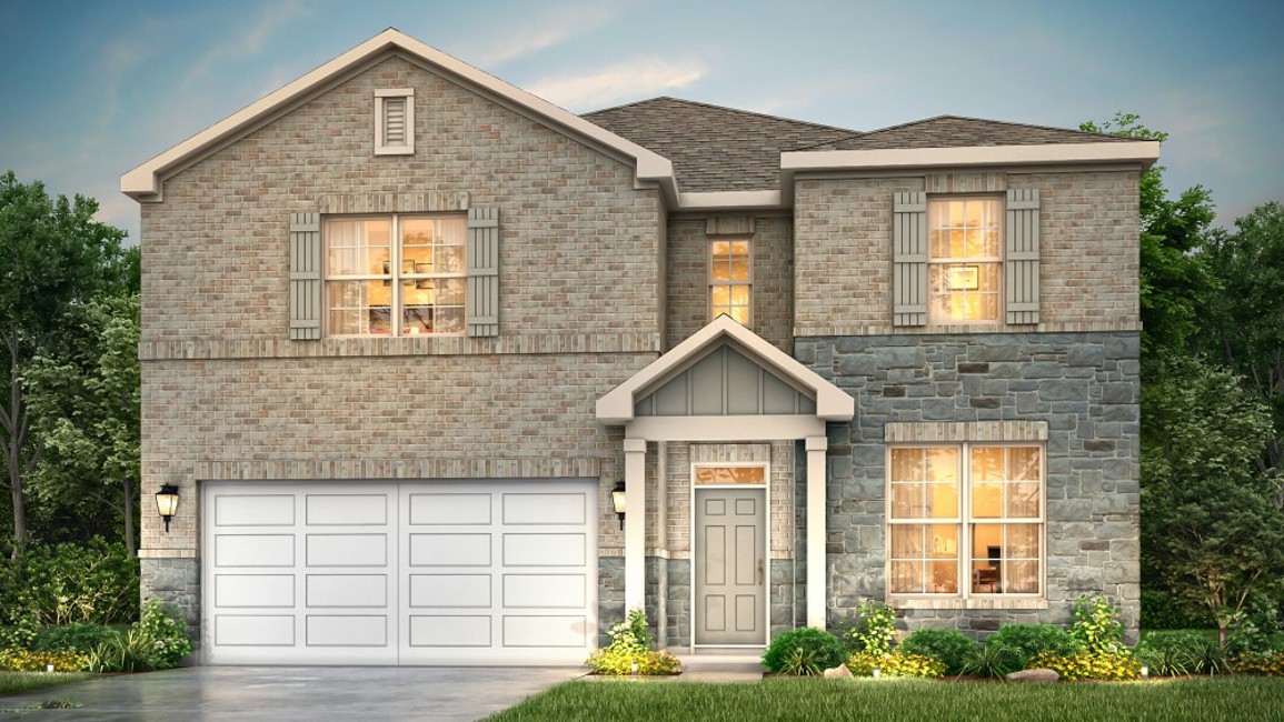 A large house with a garage.