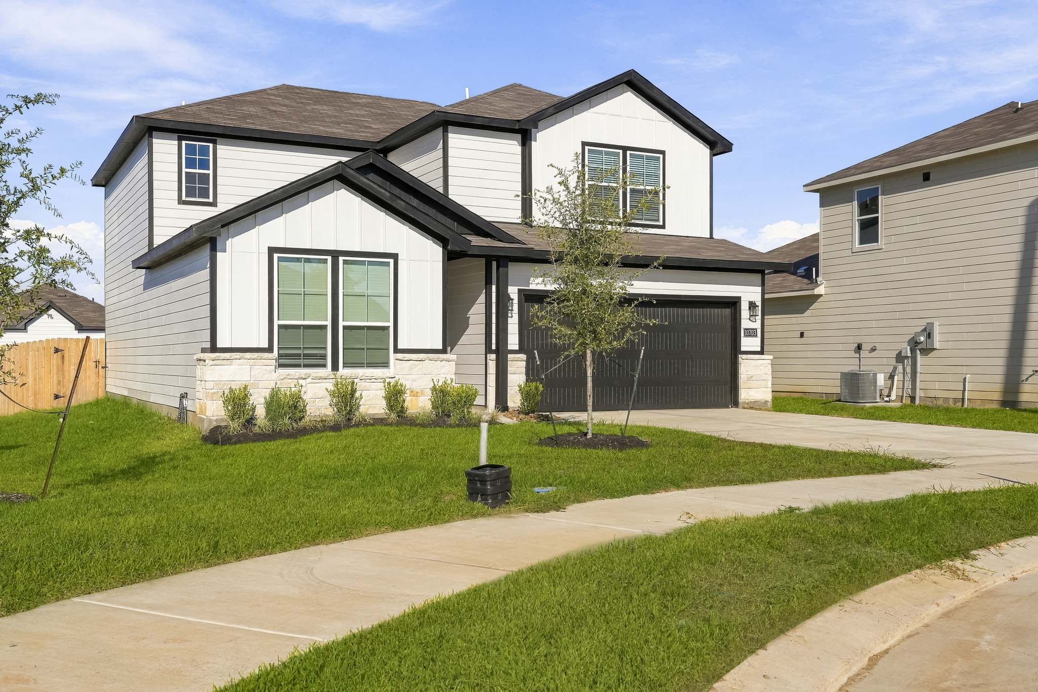 A house with a lawn.